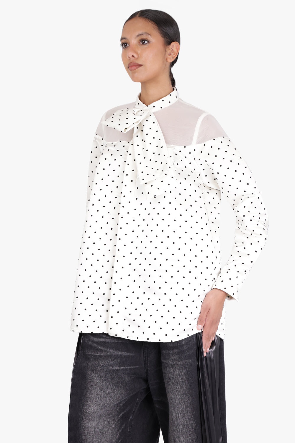 POLKA DOT FLOCK PRINT SHIRT | OFF WHITE - 4