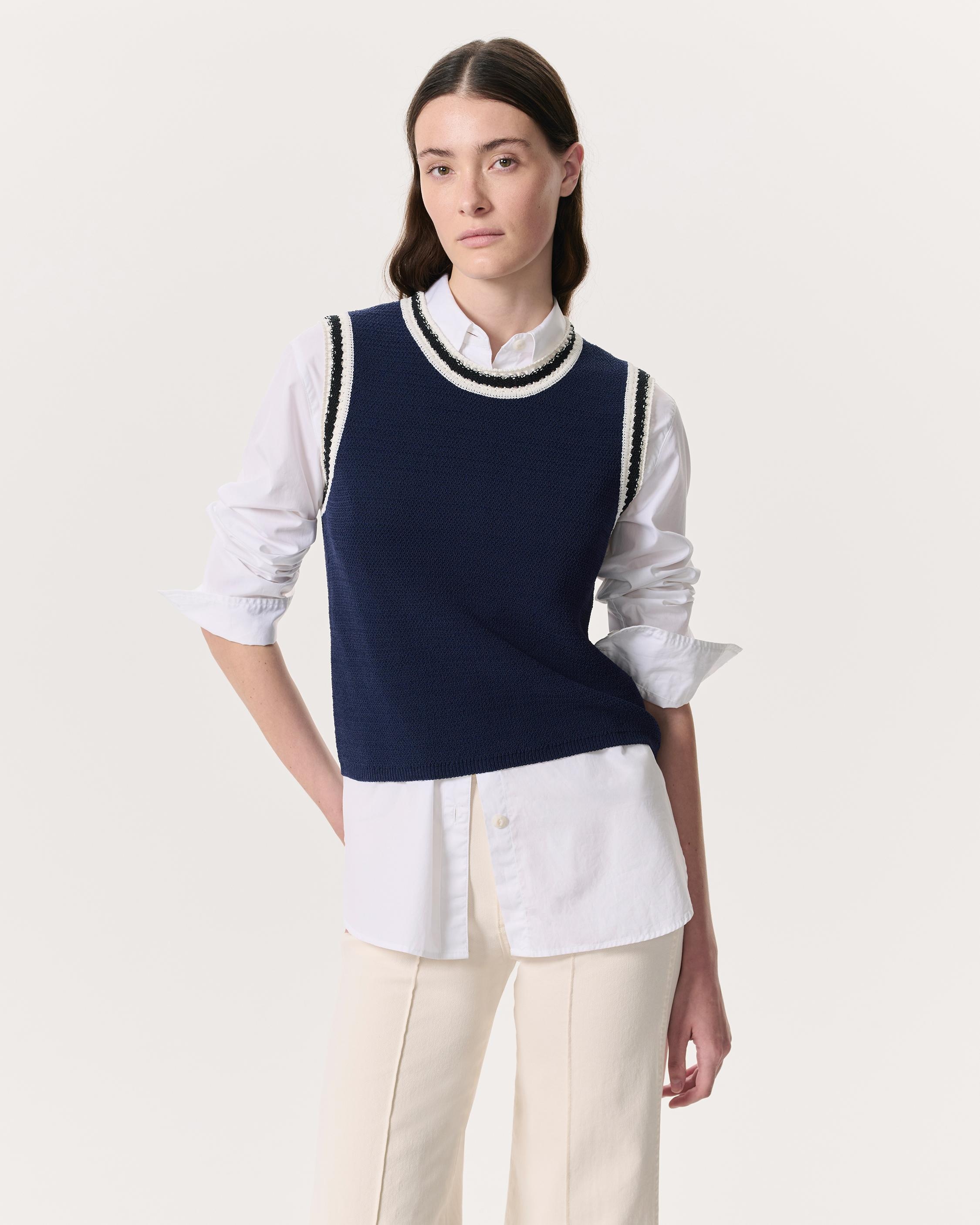 Meghan Striped Crochet-Trim Sweater Vest - 2