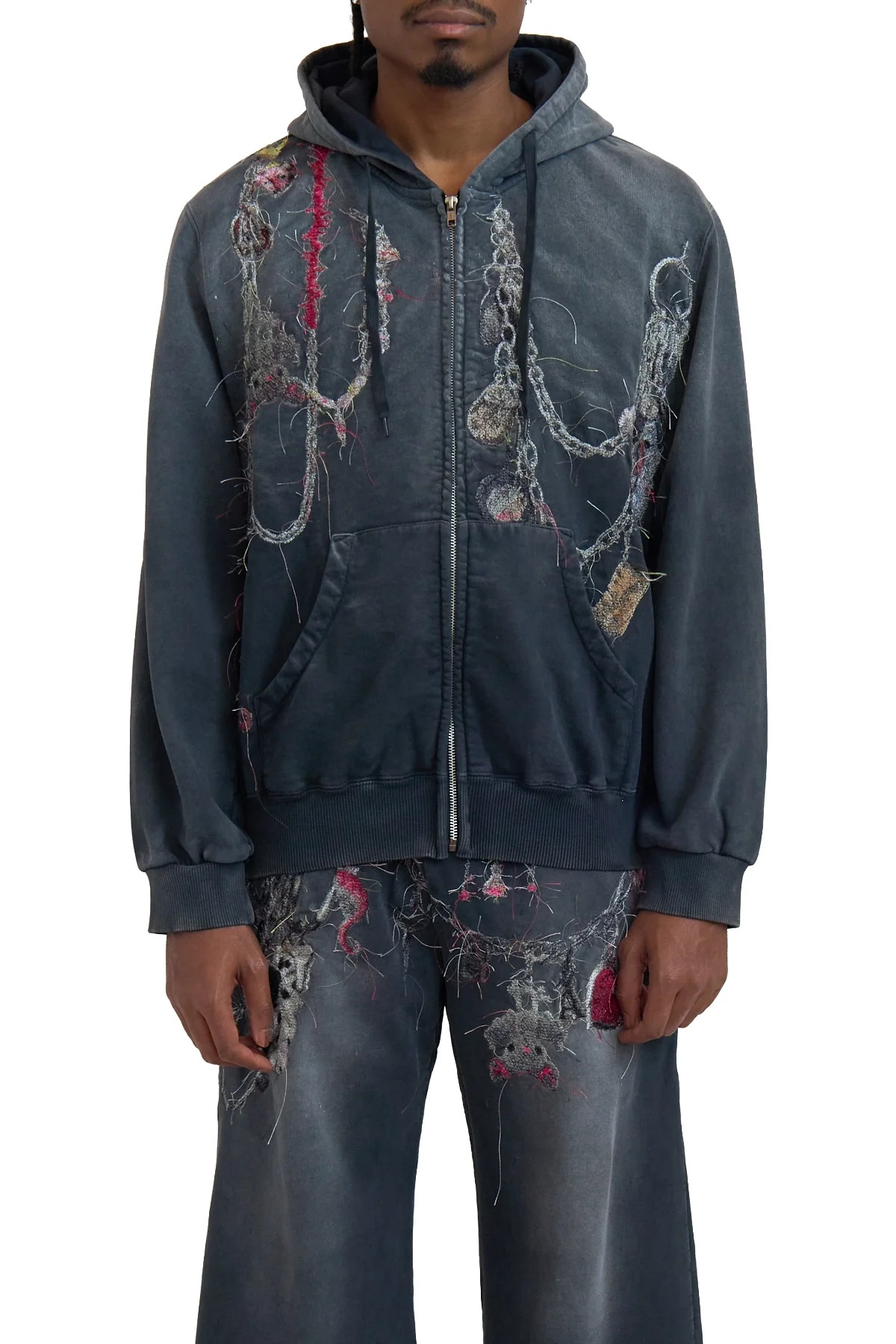 Doublet Embroidered Chain Zip-Up Hoodie Black - 3