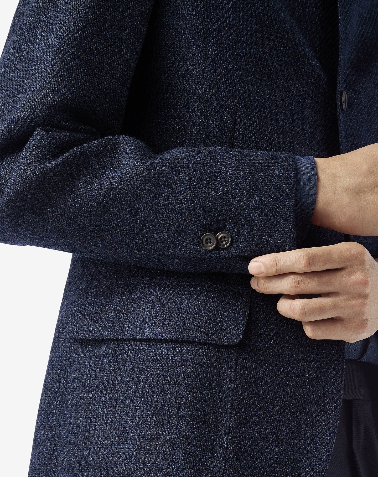 Navy blue wool, silk linen and cotton jacket - 5