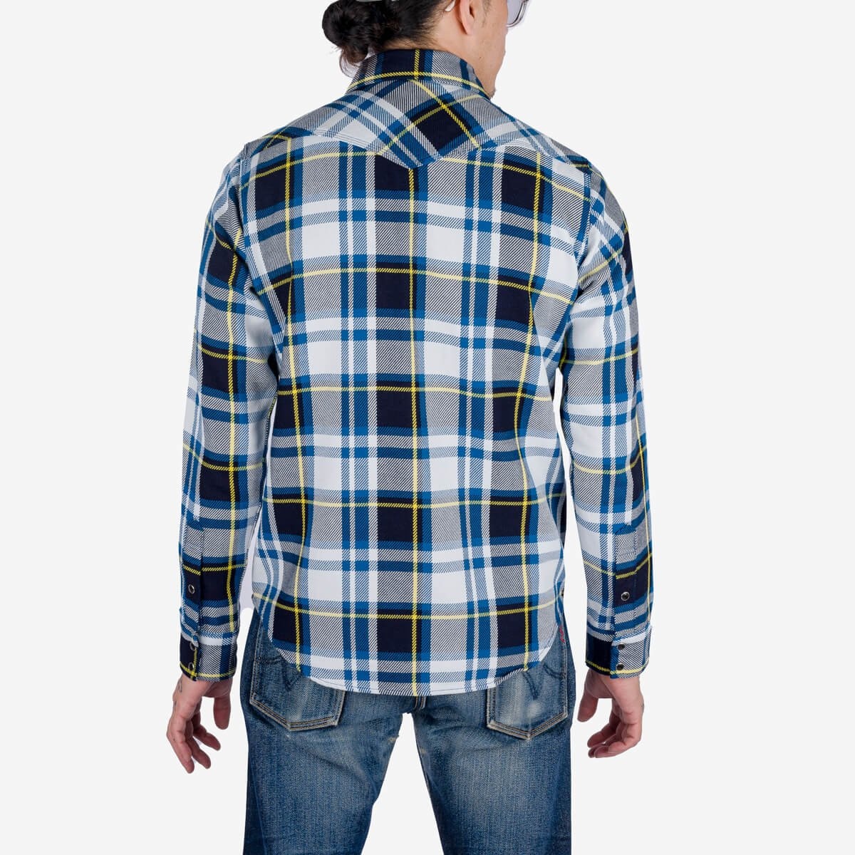 IHSH-390-BLU 9oz Selvedge American Check Western Shirt - Blue - 4