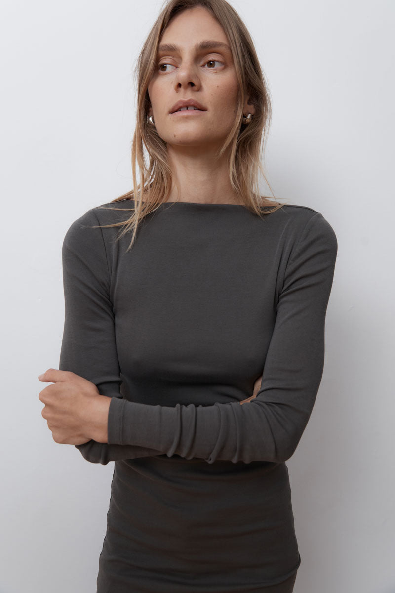 Organic Cotton Bateau Dress - Khaki - 7