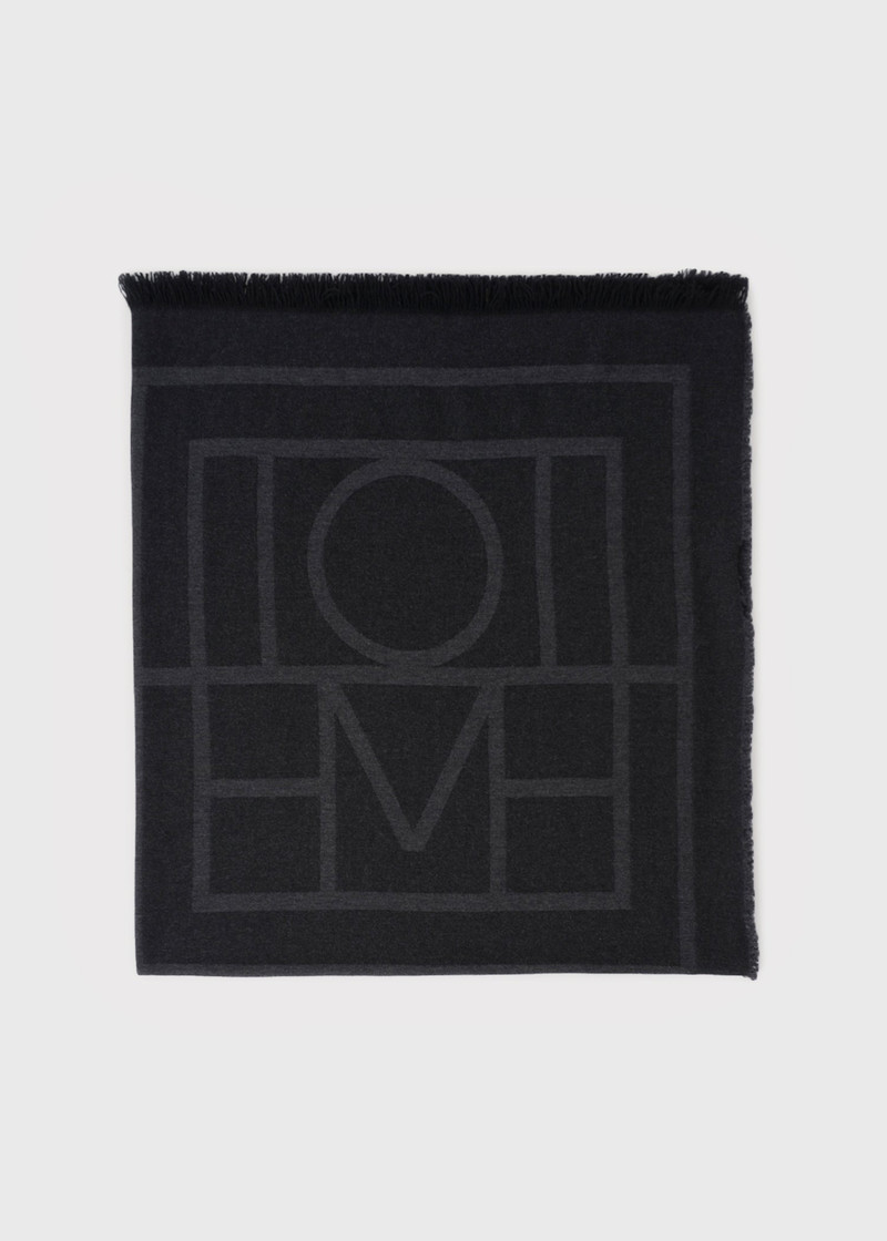 Monogram wool cashmere scarf dark grey 1