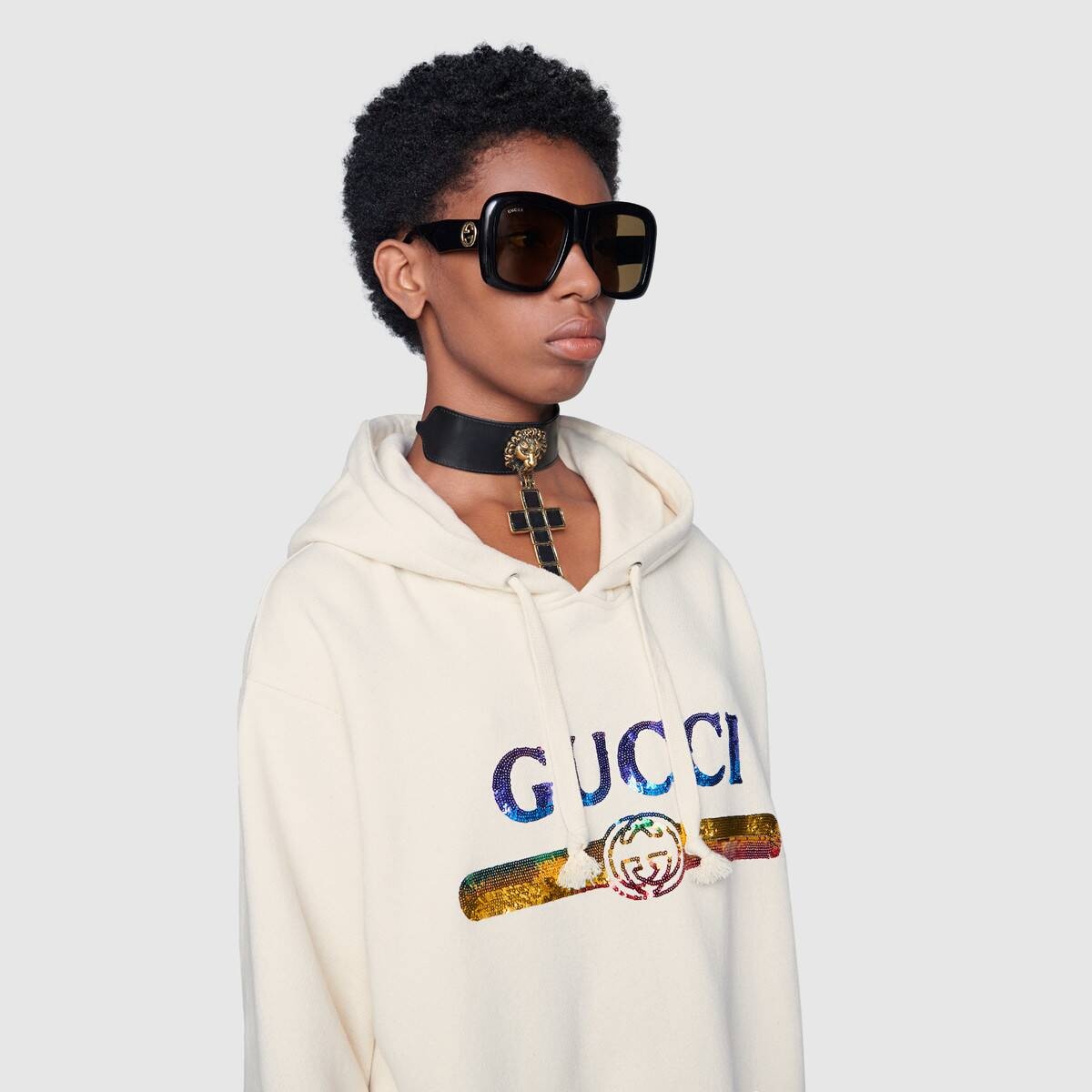 Sweatshirt with sequin Gucci logo - 5