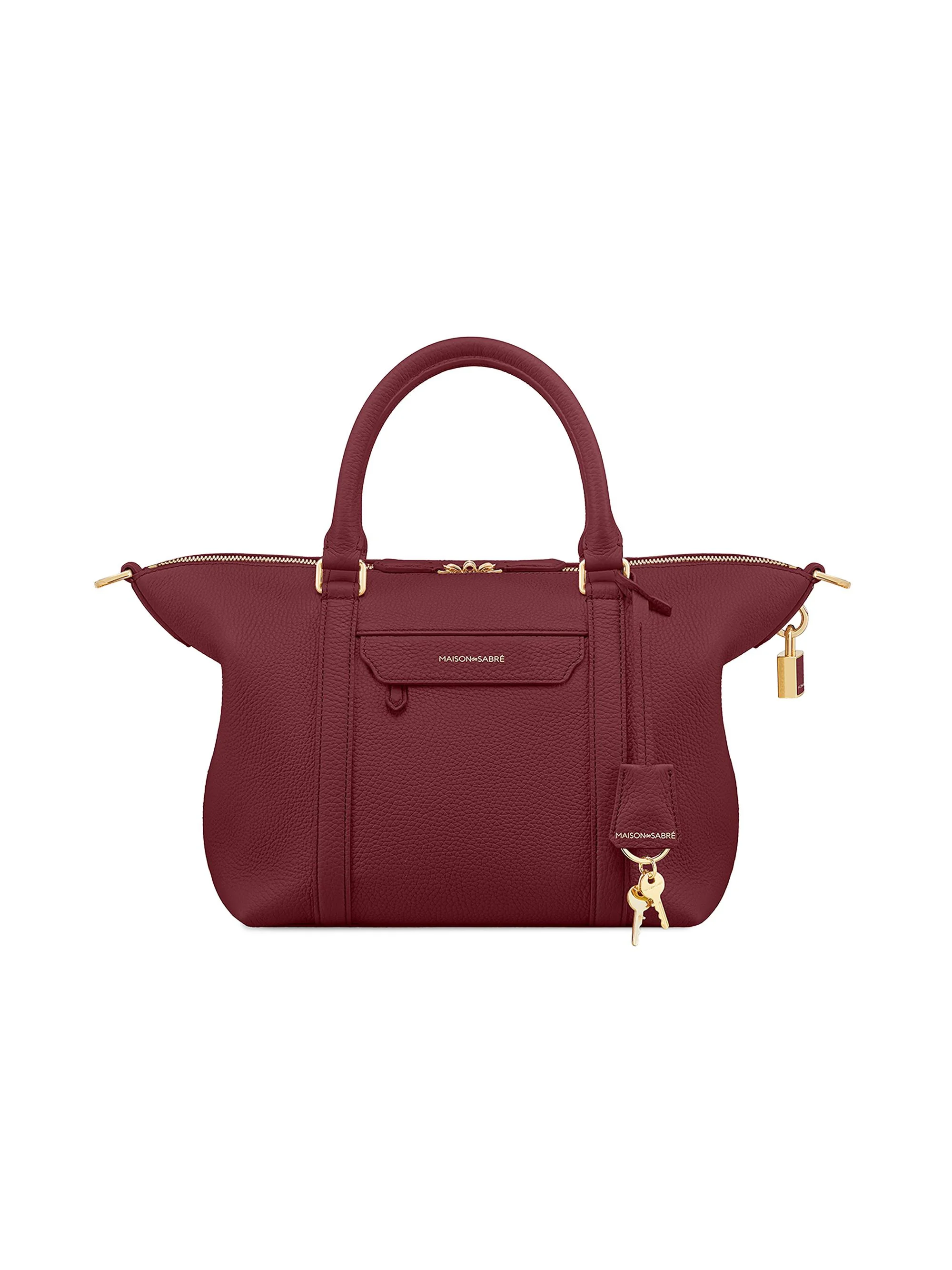 Women's Small Leather Crossbody Weekender Bag - Plum Red - 1