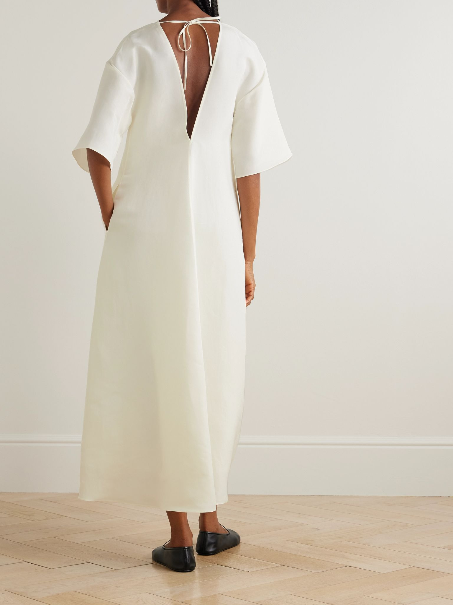 Mia open-back silk-shantung midi dress Off-white - 3