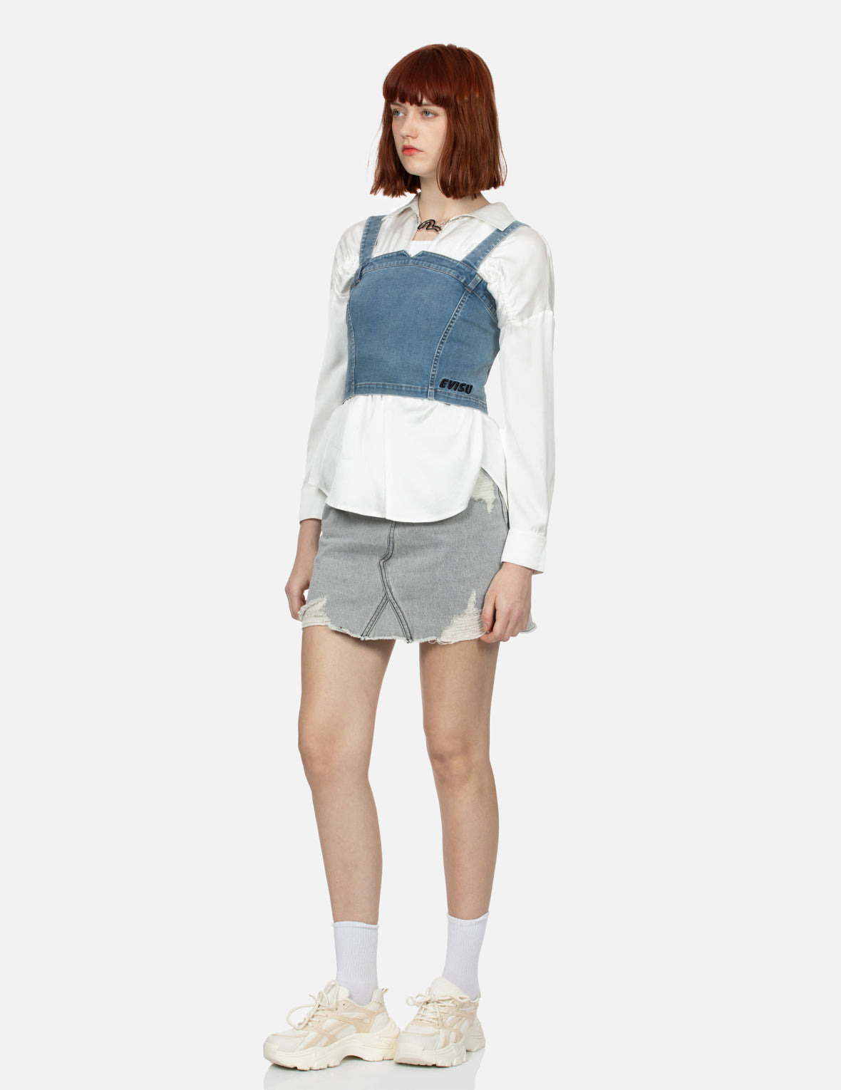 LOGO EMBROIDERY WASHED FASHION FIT DENIM VEST - 3