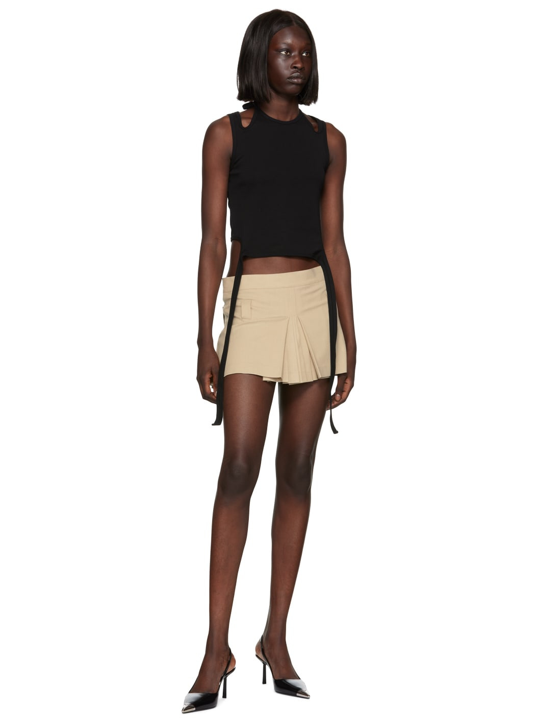 Beige Pleated Miniskirt - 4