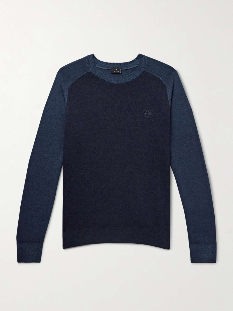 Logo-Embroidered Two-Tone Wool Sweater - 1