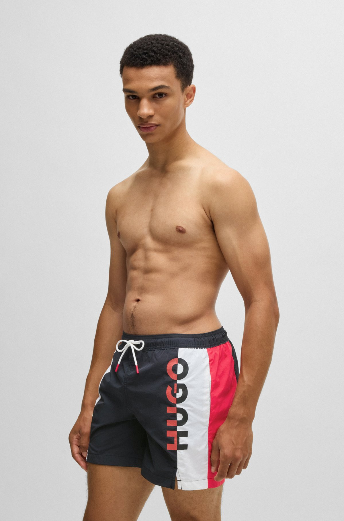 COLOR-BLOCKED SWIM SHORTS WITH TWO-TONE LOGO - 2