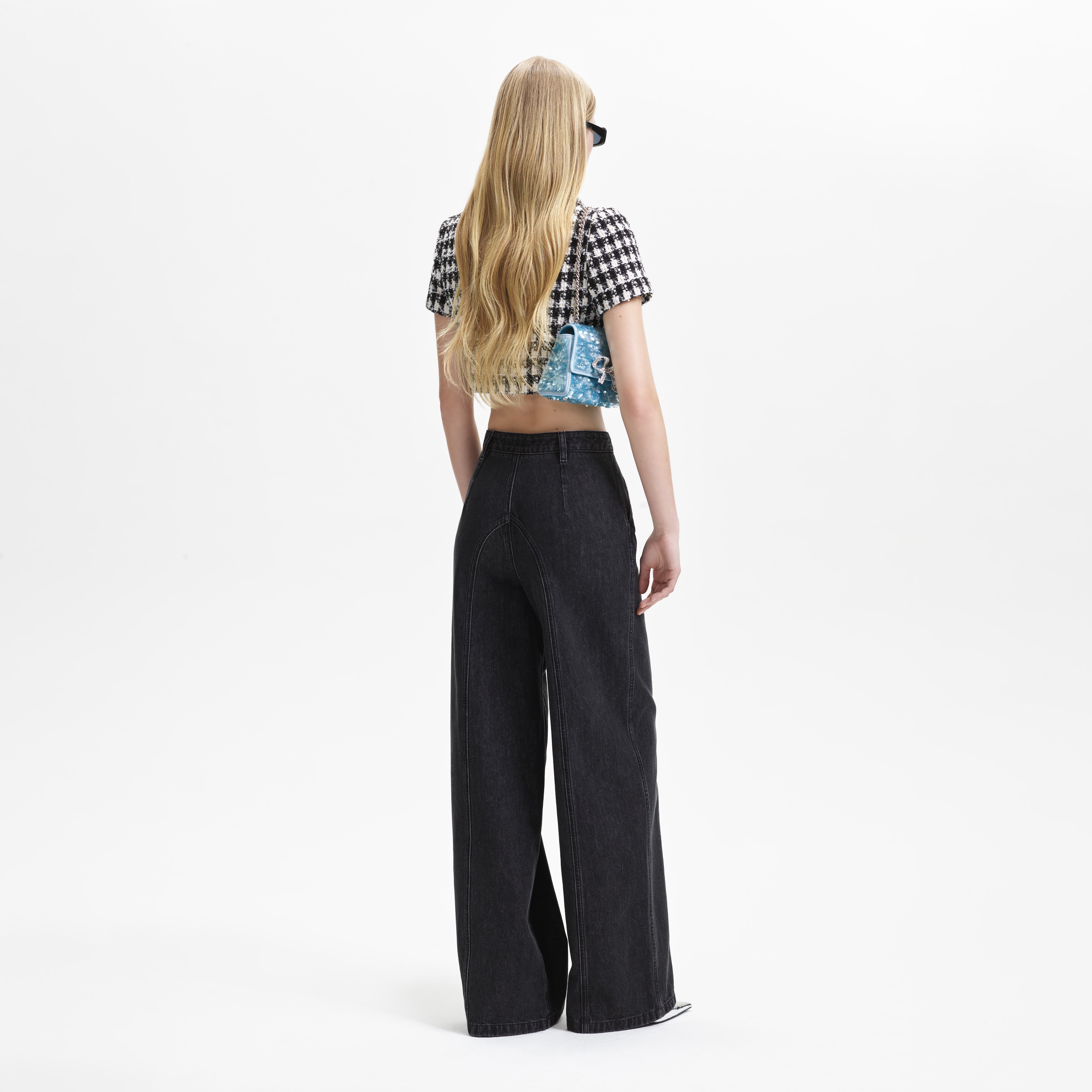Black Check Boucle Crop Top - 3