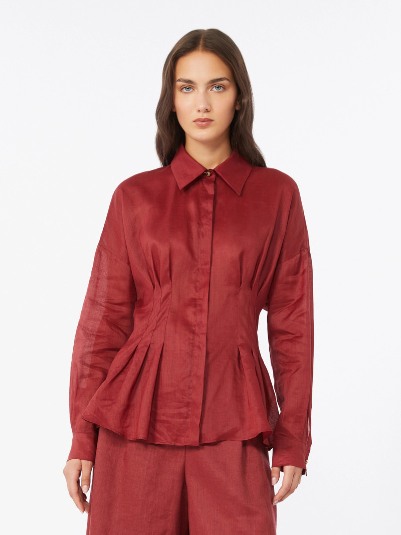ORA Long-sleeved ramie canvas shirt - BRICK RED 3