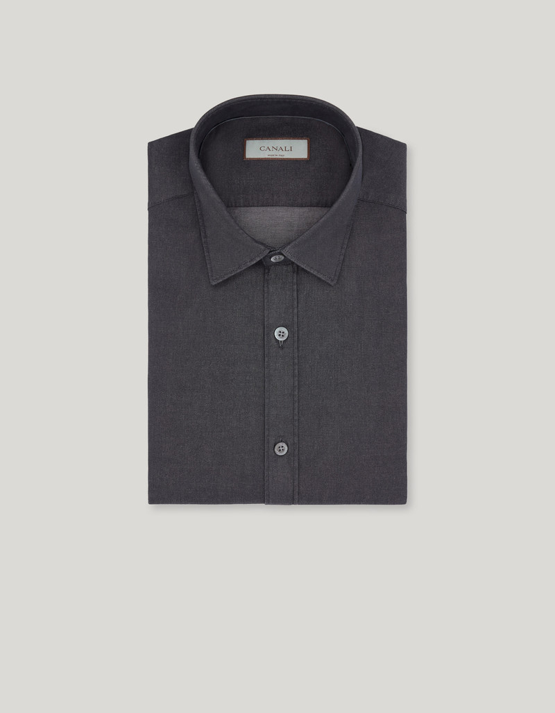 BLACK CASUAL DENIM SHIRT WITH NARROW POINTED COLLAR 1
