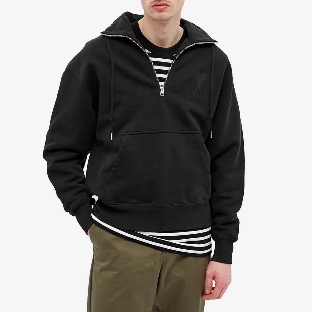 AMI Tonal Heart Drawstring Quarter Zip Sweat - 5