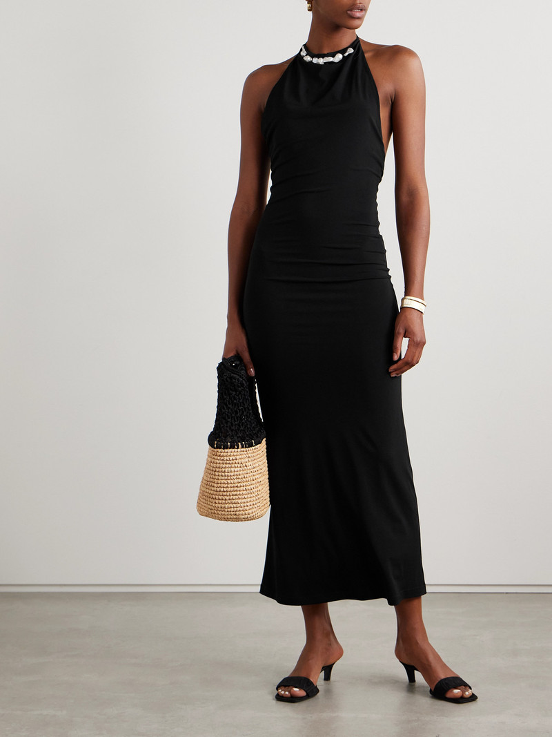 SARA CRISTINA Orchid Embellished Stretch-jersey Halterneck Maxi Dress outlook