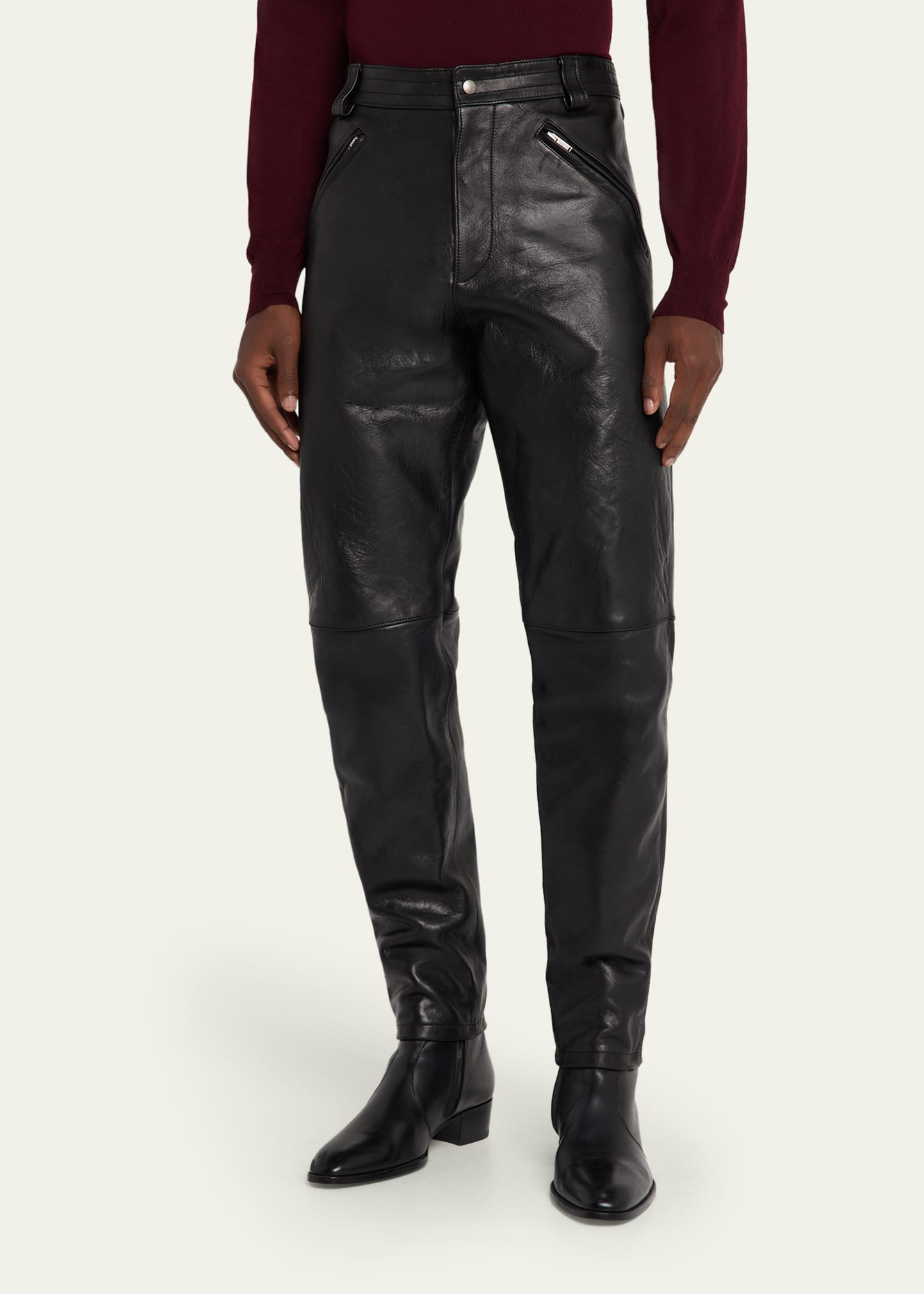 Men's Slim Textured Leather Pants - 4