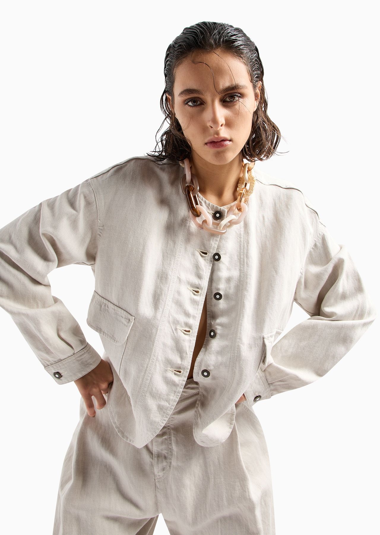ASV garment-dyed denim-effect linen and Lyocell blend blouson - 5