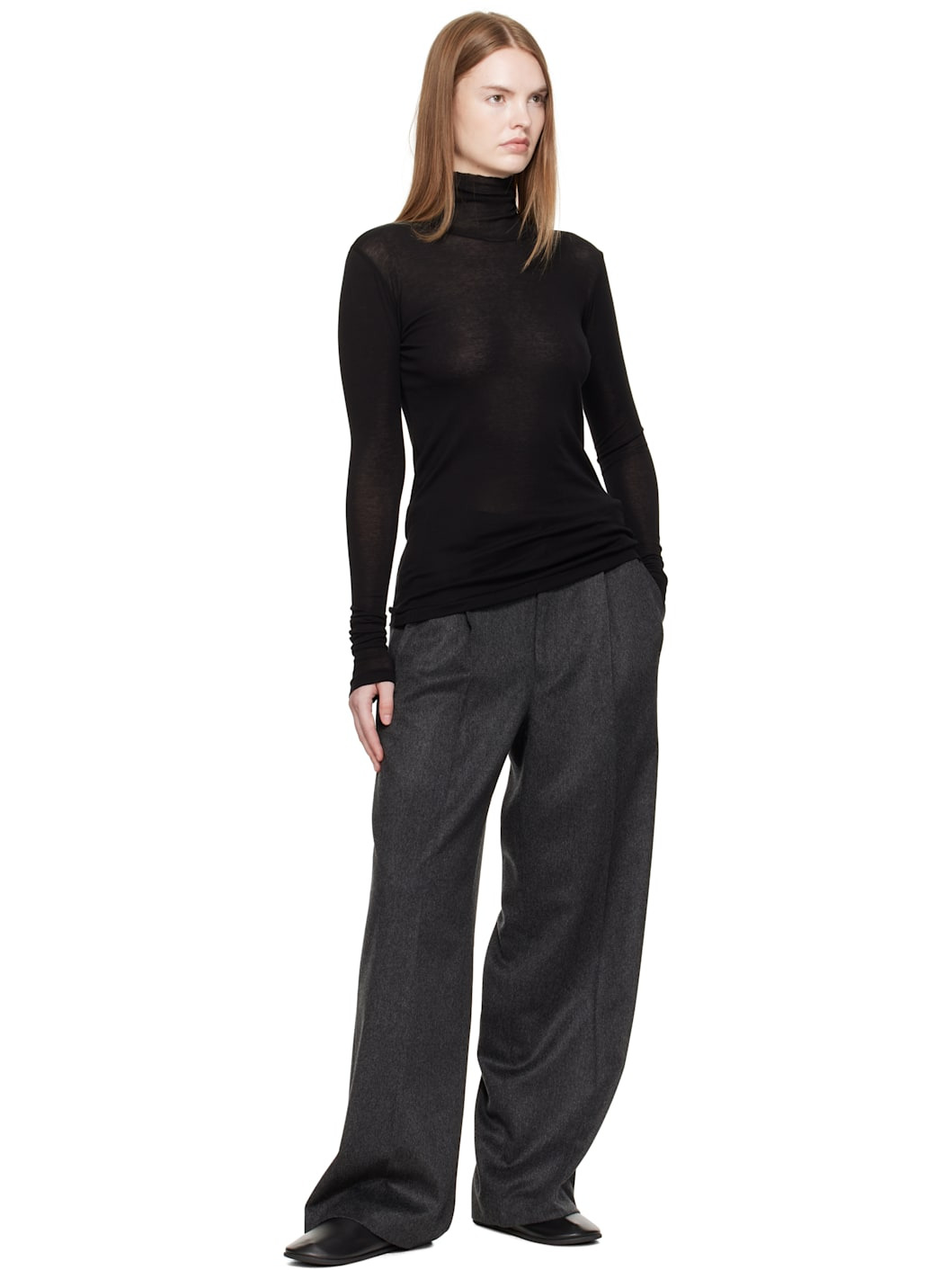 Black Super High Gauge Sheer Rib Turtleneck - 4