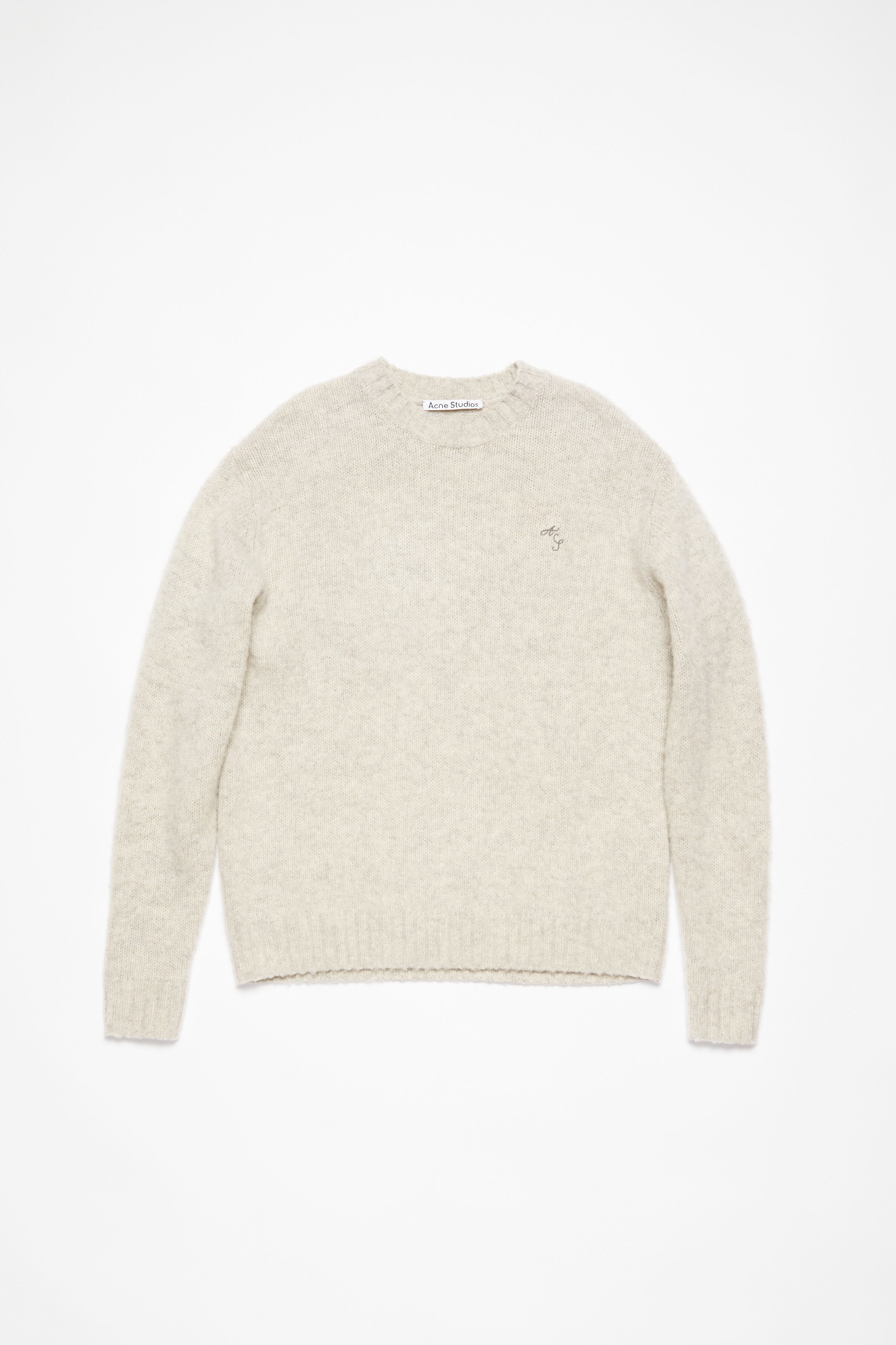 Crew neck wool jumper - Light Grey Melange - 1