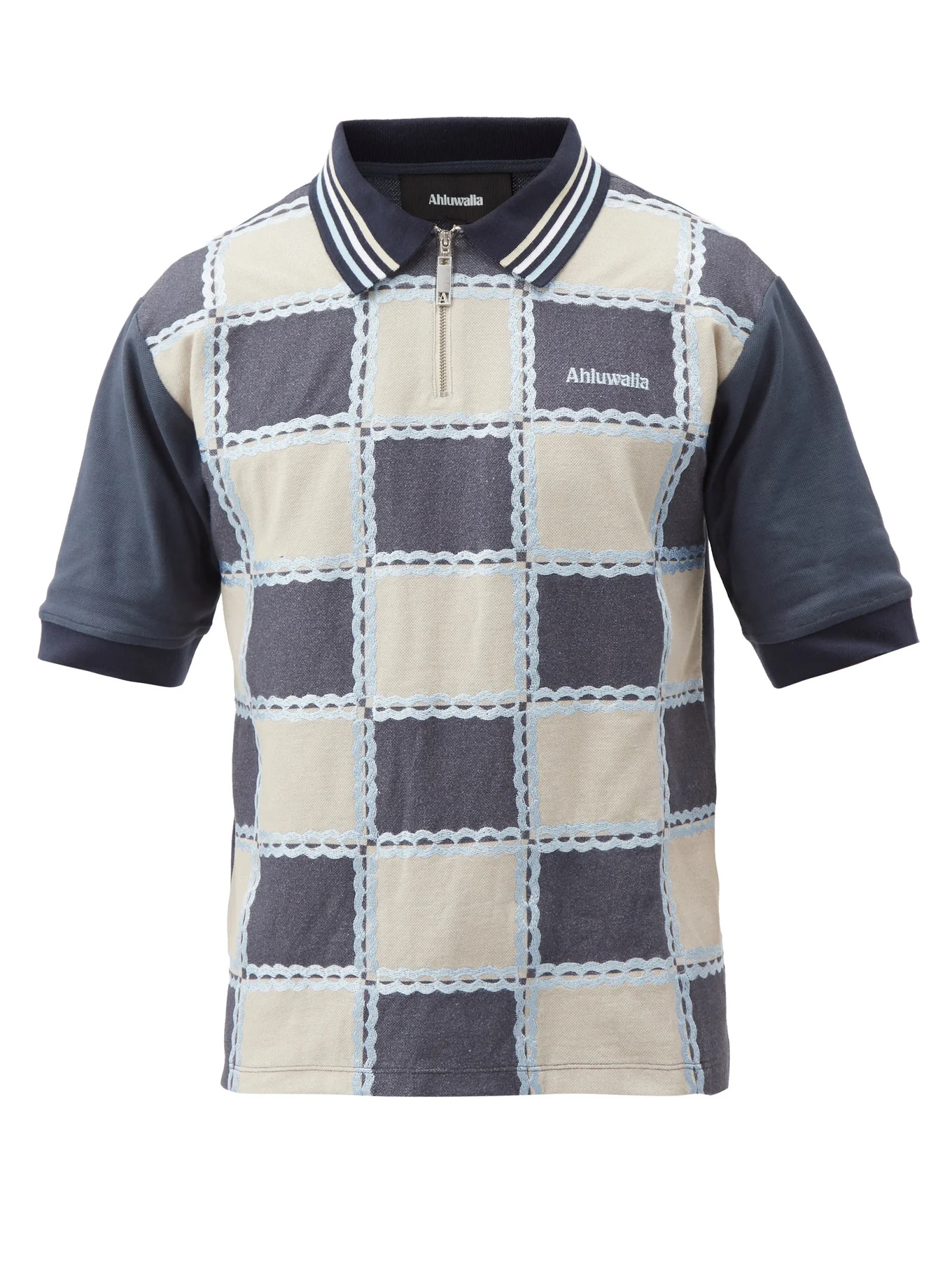 Checkerboard-print cotton-piqué polo shirt - 1