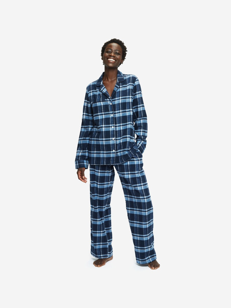 Derek Rose Women's Pyjamas Kelburn 22 Brushed Cotton Navy outlook