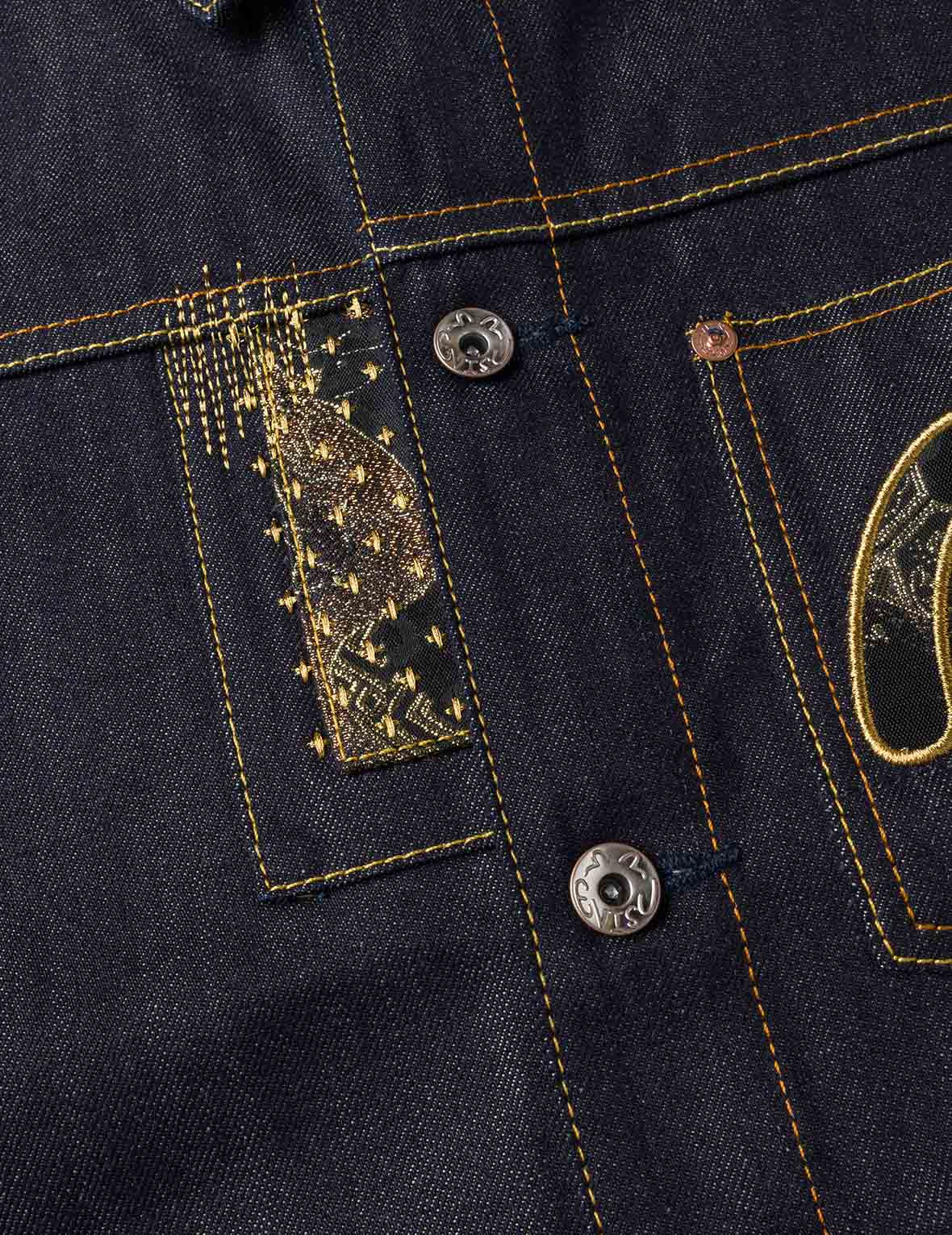 Multi-Pocket with Brocade Patch Relax Fit Denim Jacket - 8