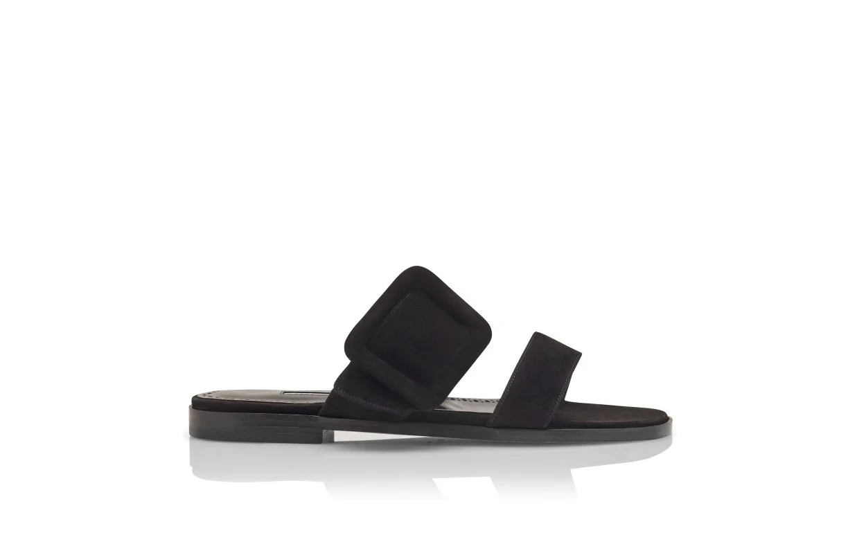 Black Suede Flat Sliders - 1