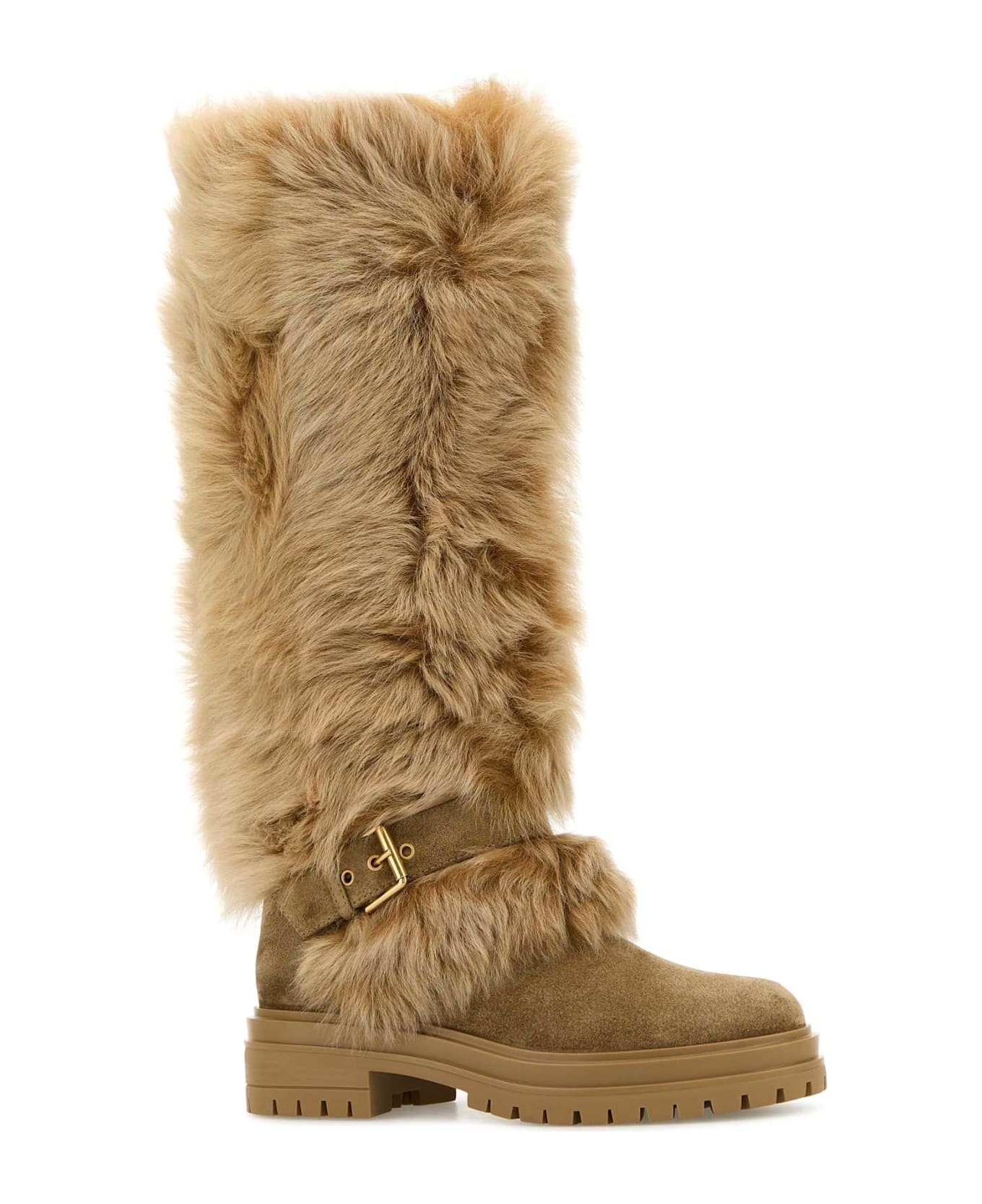 Camel Suede And Fur Maverick Boots - 2