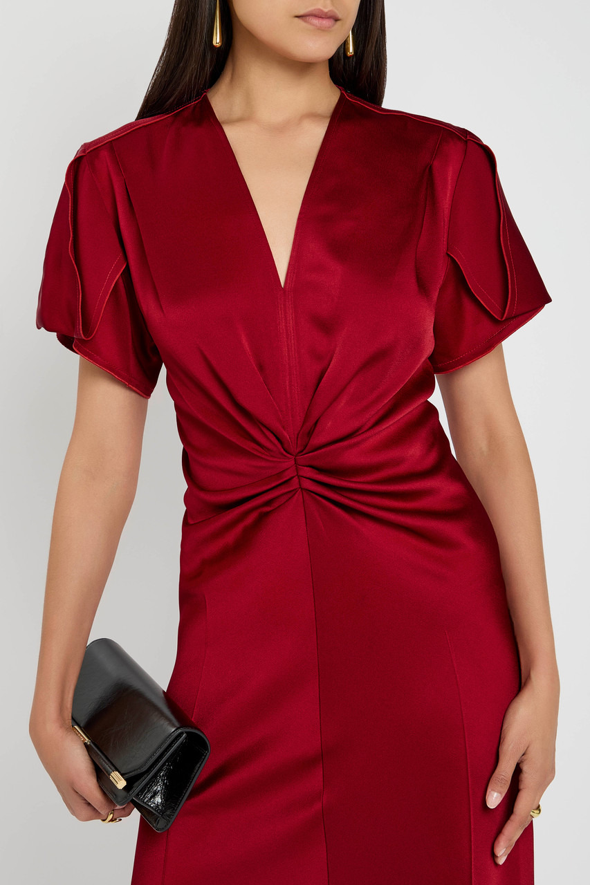 Victoria Beckham Gathered Satin-crepe Midi Dress - 5