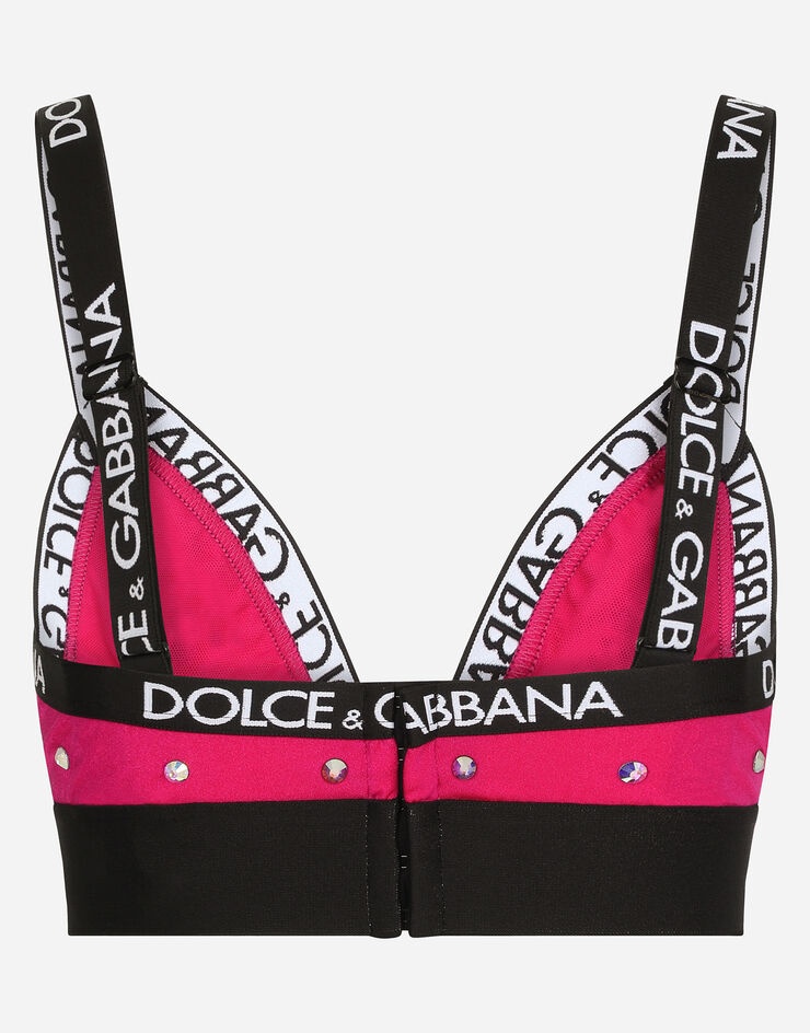 Spandex triangle bra with rhinestones and branded elastic - 2