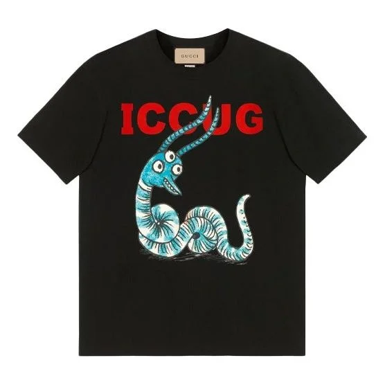 Men's Gucci Round Neck Printing Short Sleeve Black T-Shirt 548334-XJDJW-1082 - 1