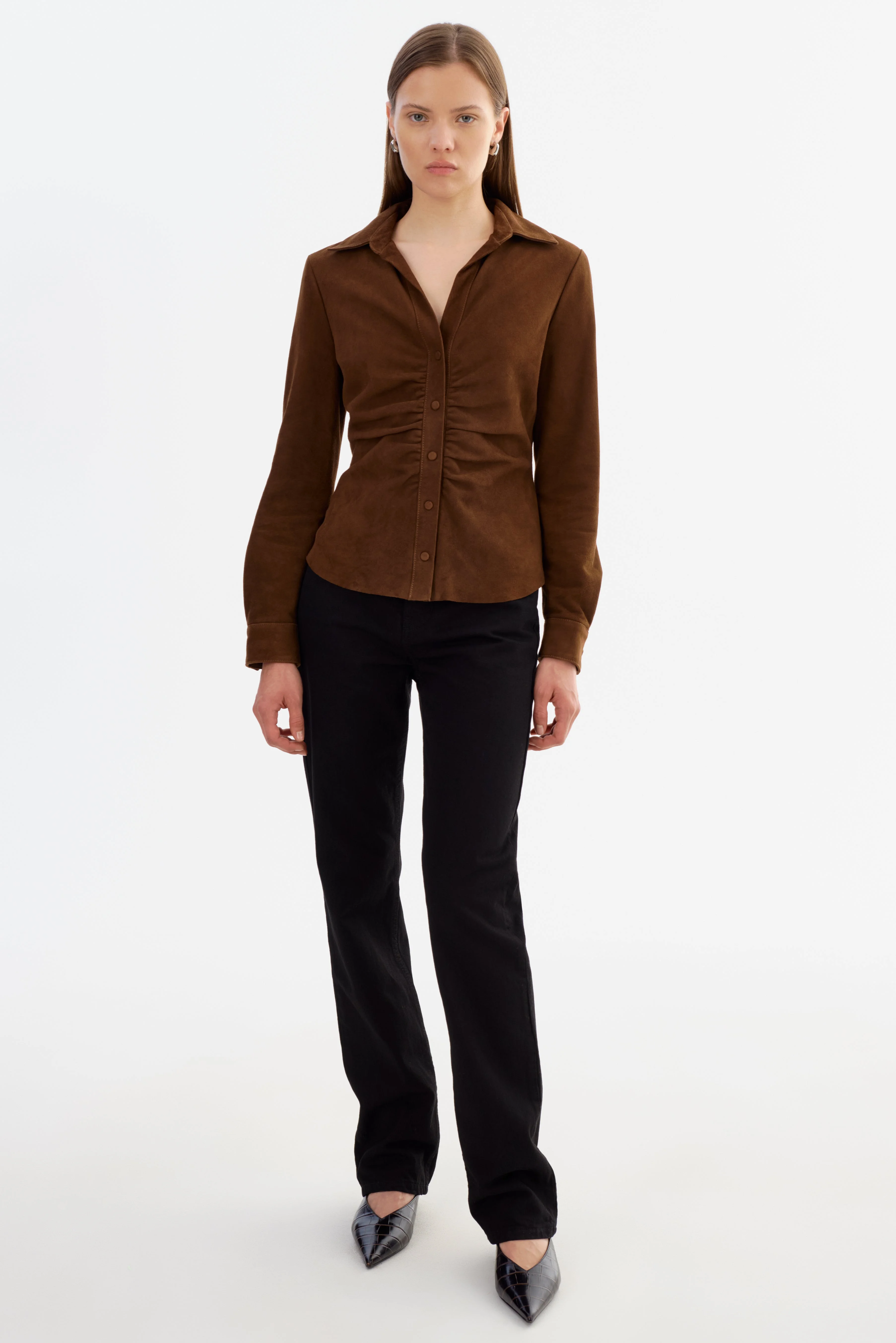 HUDA S | Ruched Leather Shirt - 1