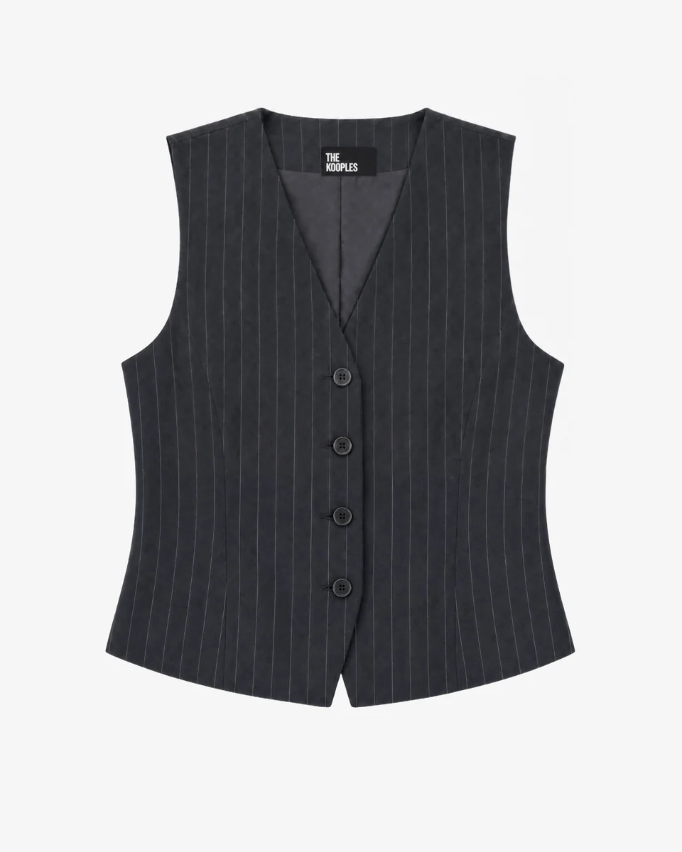 NAVY WOOL SUIT VEST - 1