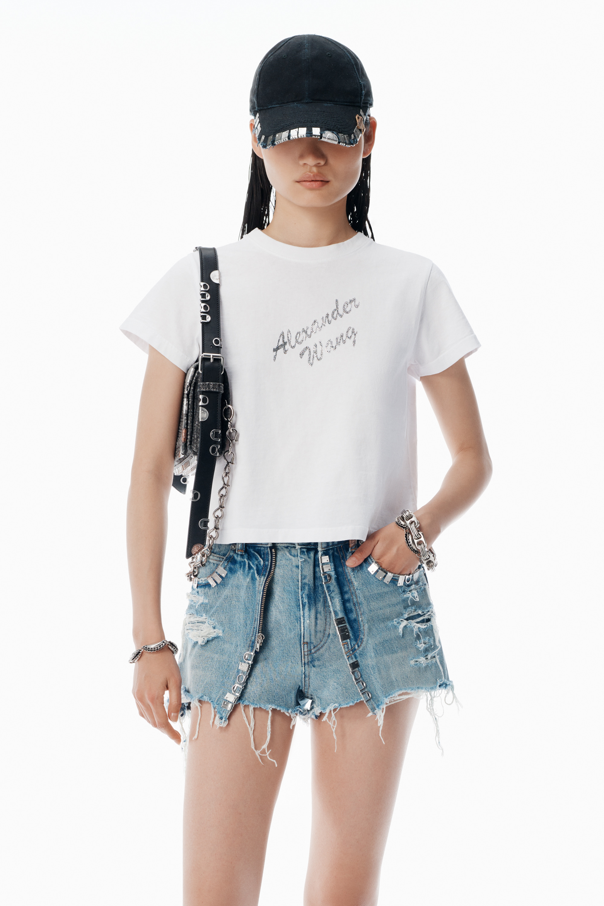 White Crystal Hotfix & Cotton Logo Tee - 2