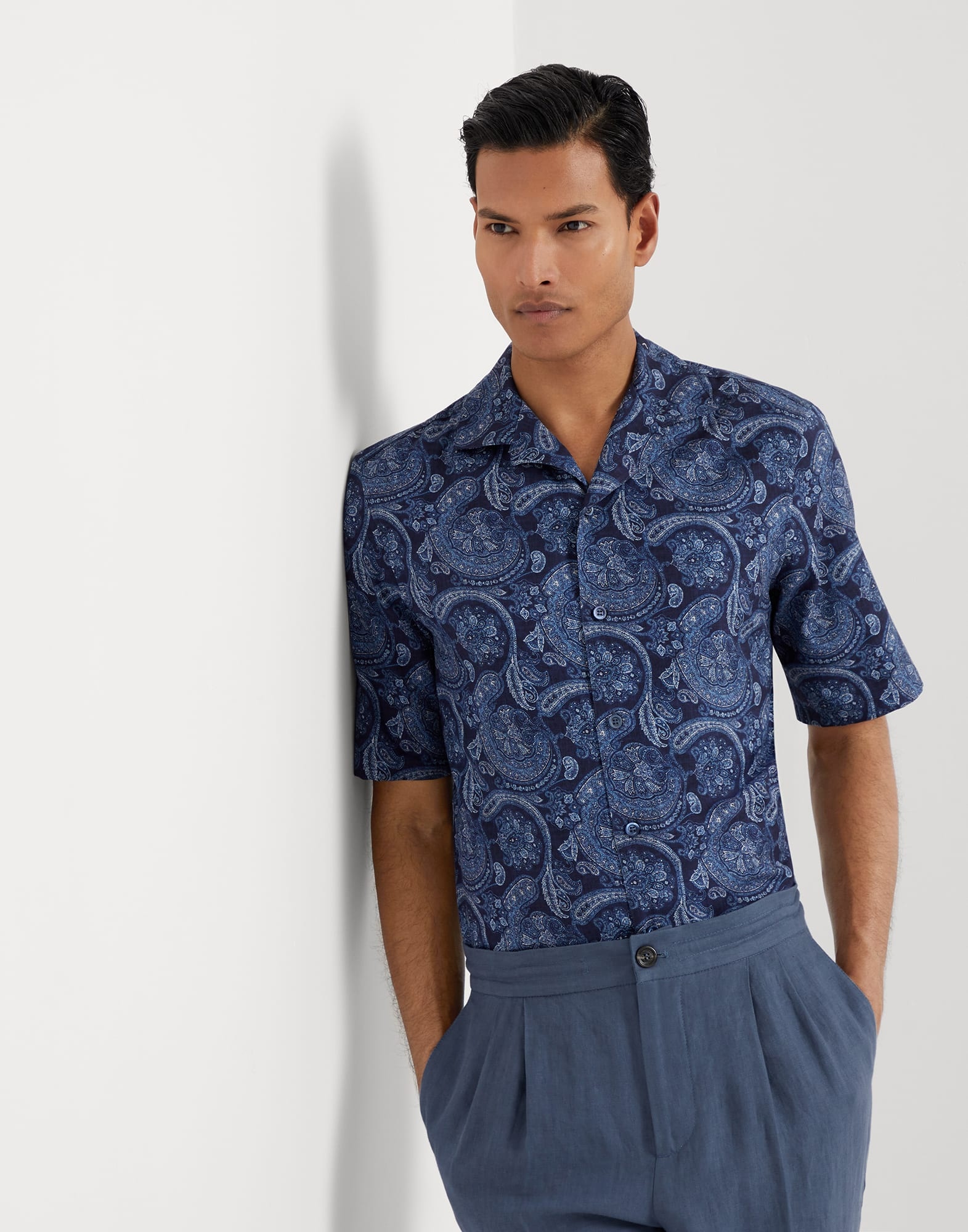 Paisley cotton easy fit short sleeve shirt with camp collar - 4