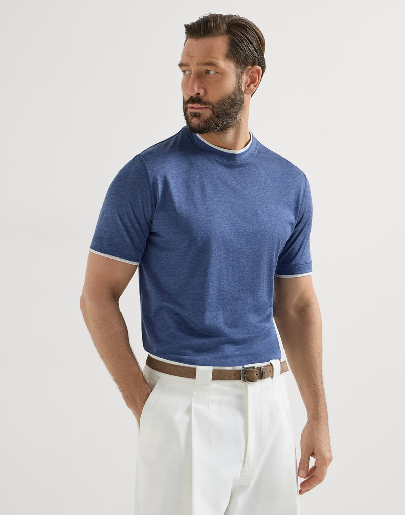 Silk and cotton jersey crew neck T-shirt with faux-layering 5