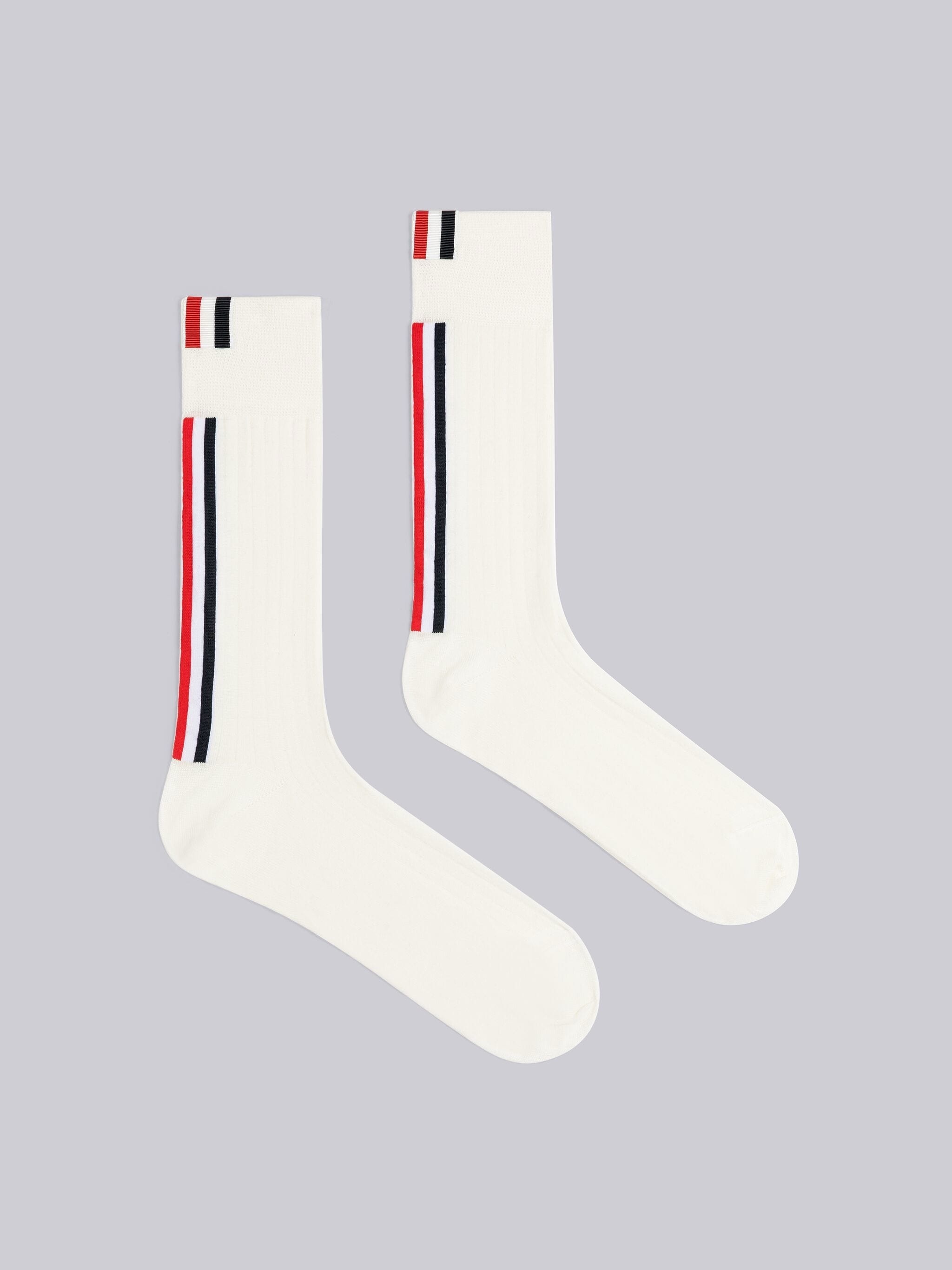 RIB STITCH MERINO STRIPE MID CALF SOCKS - 1