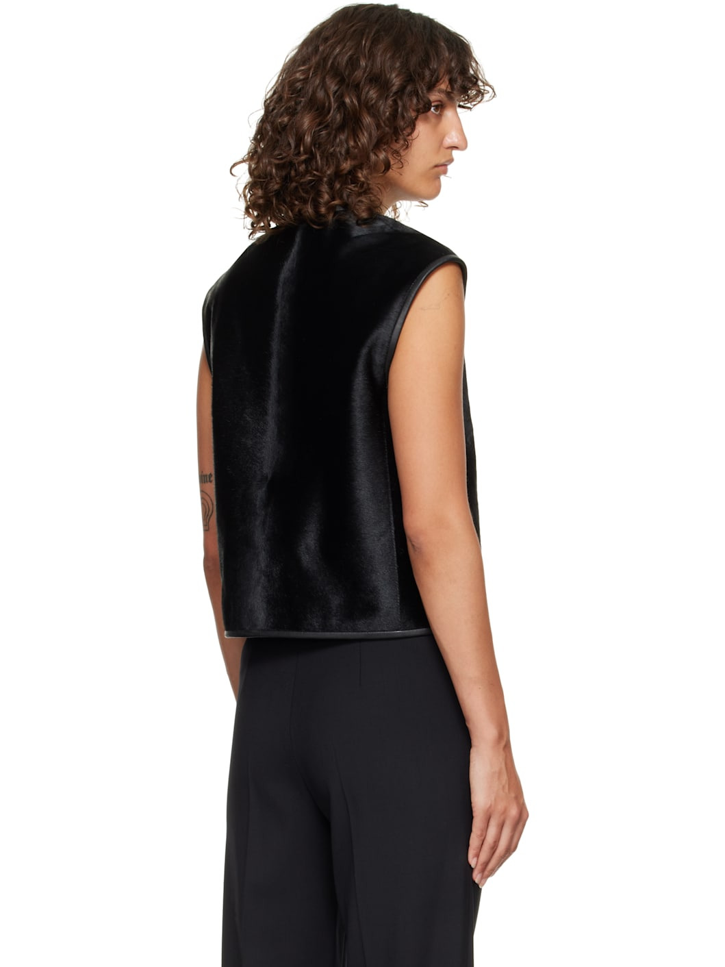 Black Ampas Pony-Effect Leather Vest - 3