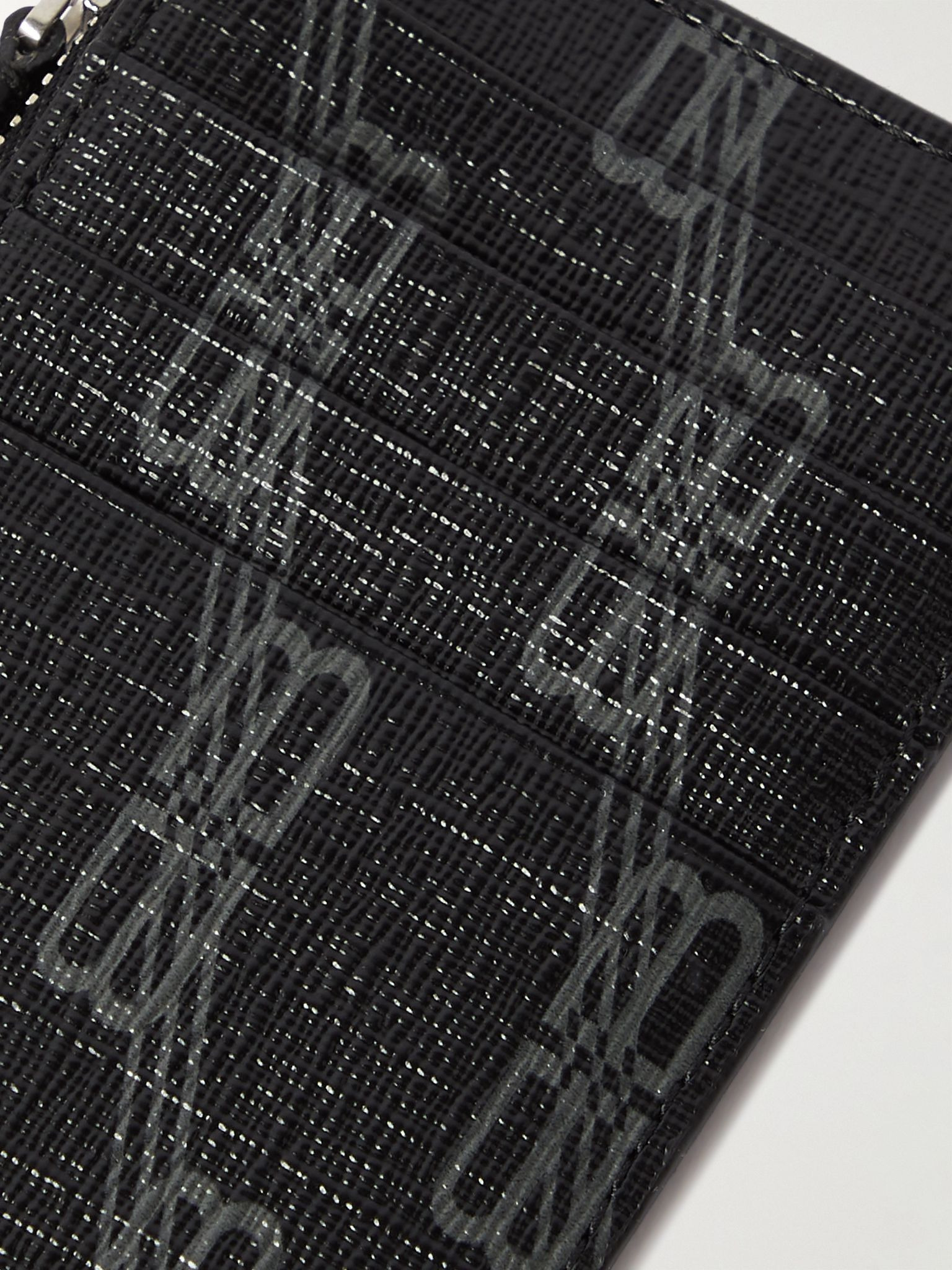 Logo-Print Cross-Grain Leather Cardholder with Lanyard Gray - 3