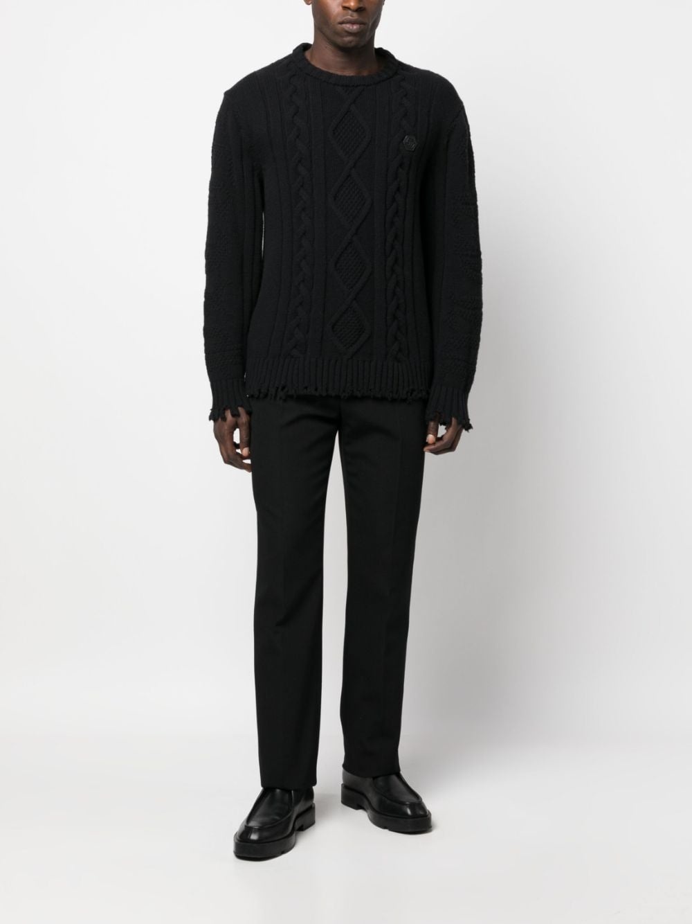 cable-knit distressed-finish jumper - 2