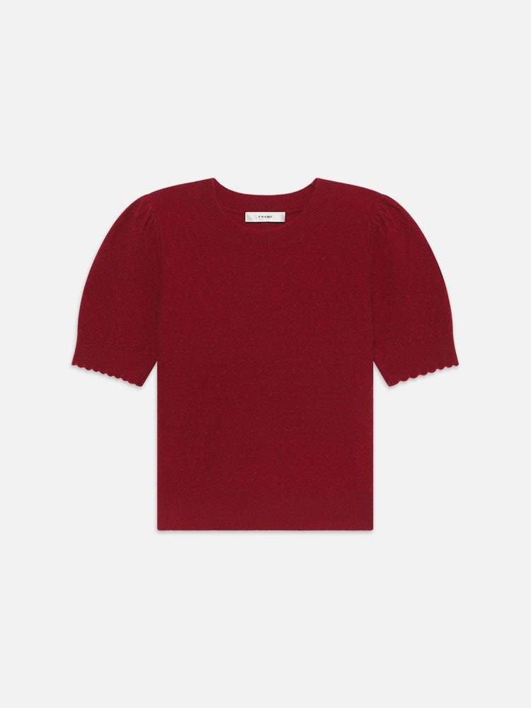 Pointelle Puff Sleeve Sweater in Paprika - 1