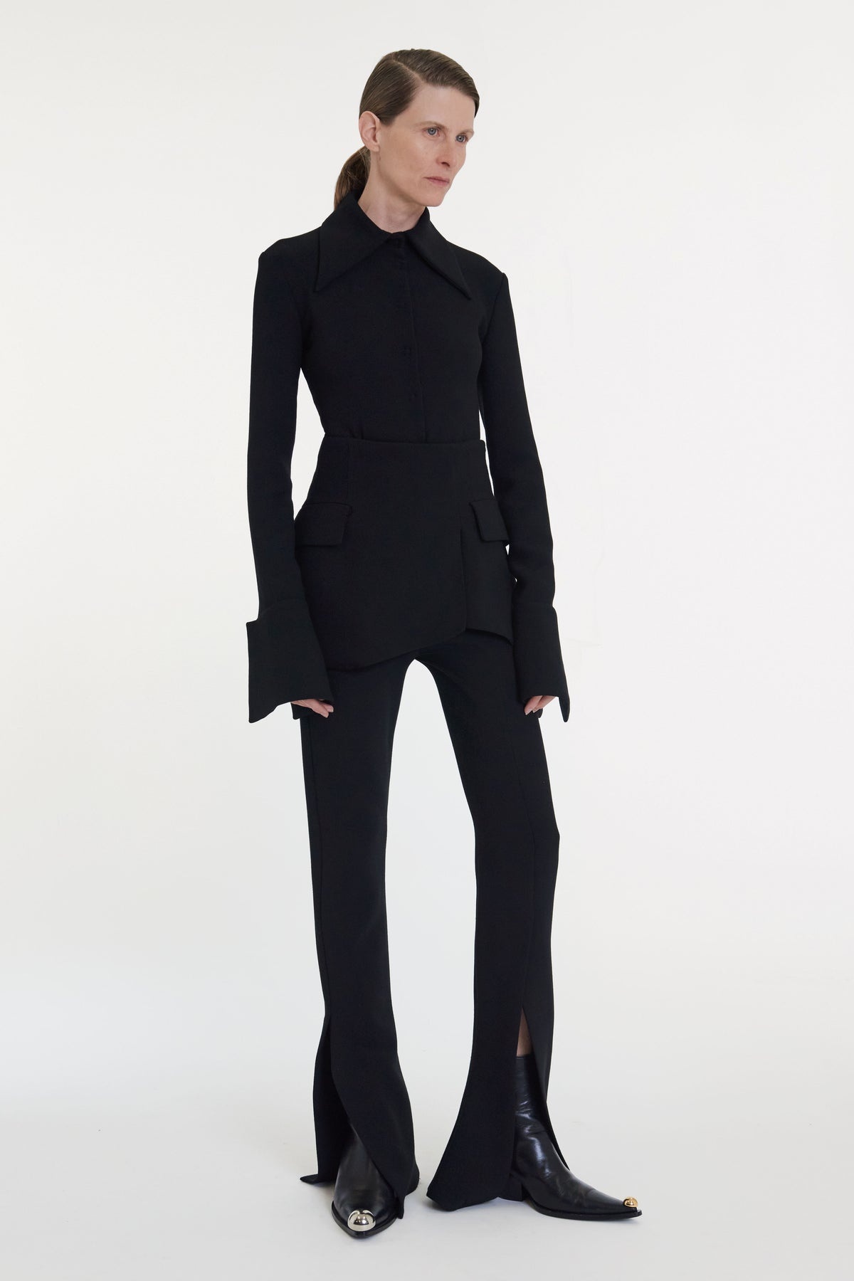 FITTED TROUSERS WITH BASQUE DETAIL BLACK - 5
