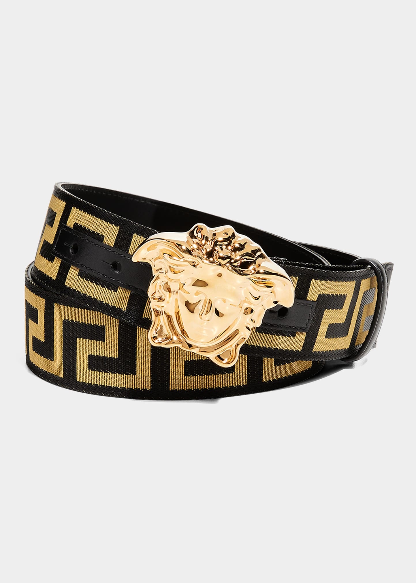 Men's Tonal Medusa/Greek Key Web Belt - 1