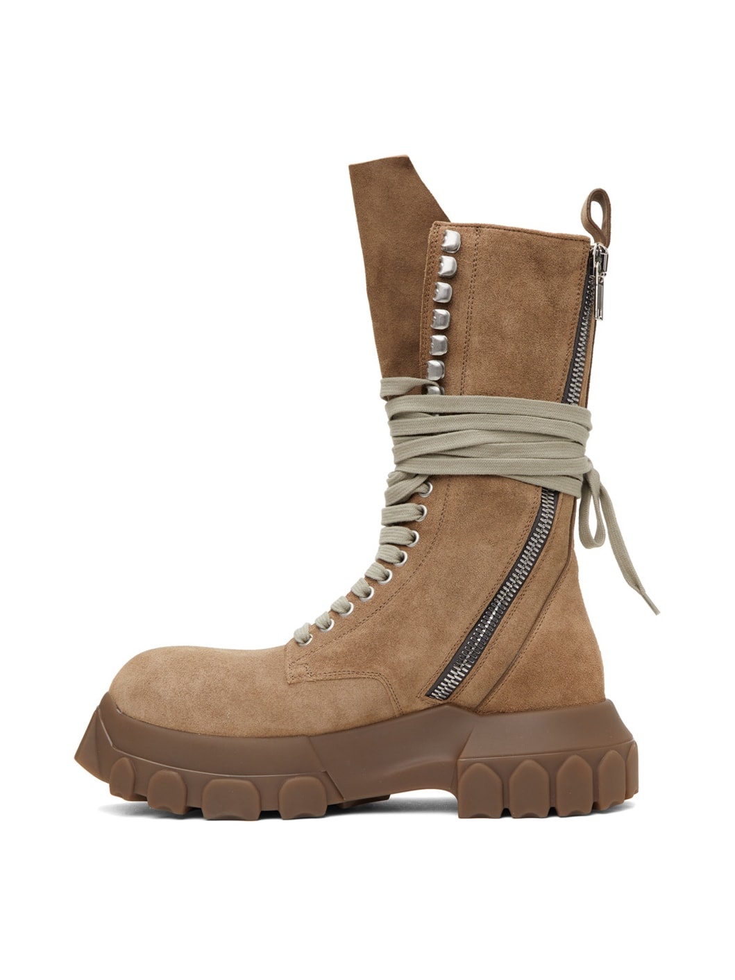 Taupe Lace-Up Tractor Boots - 3