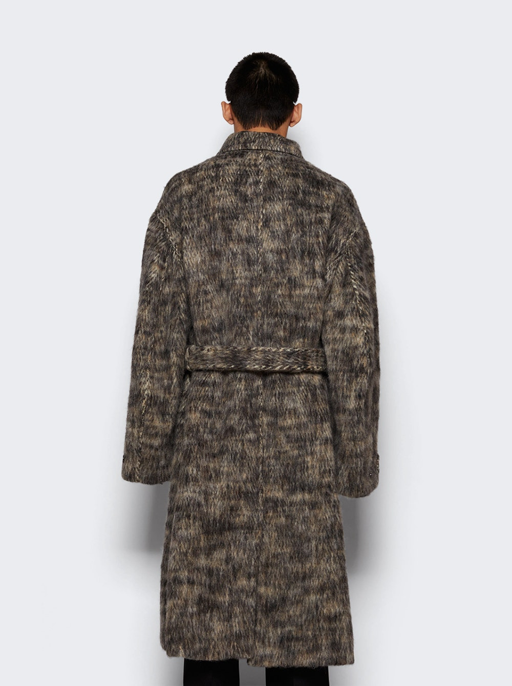 Brushed Melange Wool Coat Beige And Black - 5