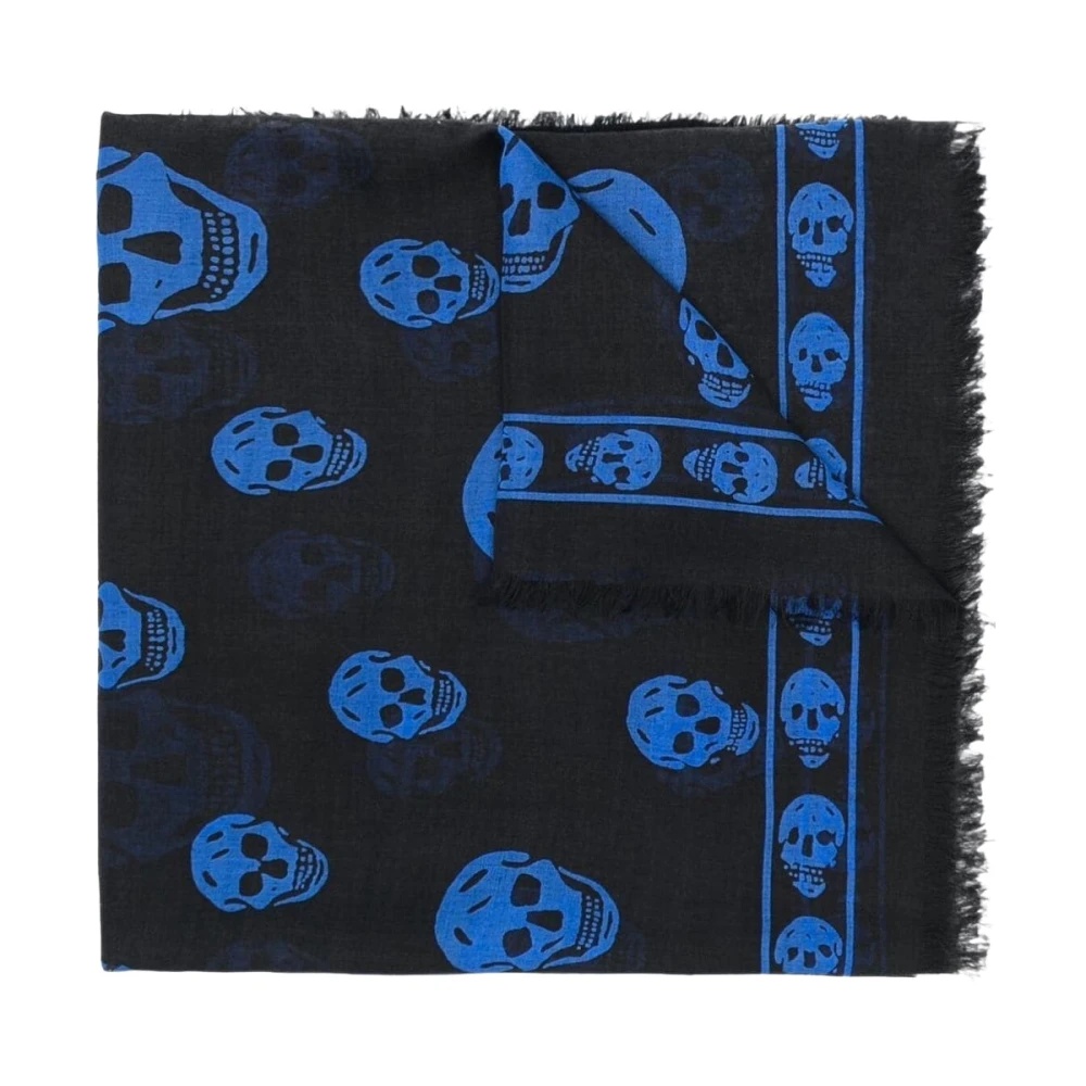 BLACK SKULL FRINGED SCARF - 1