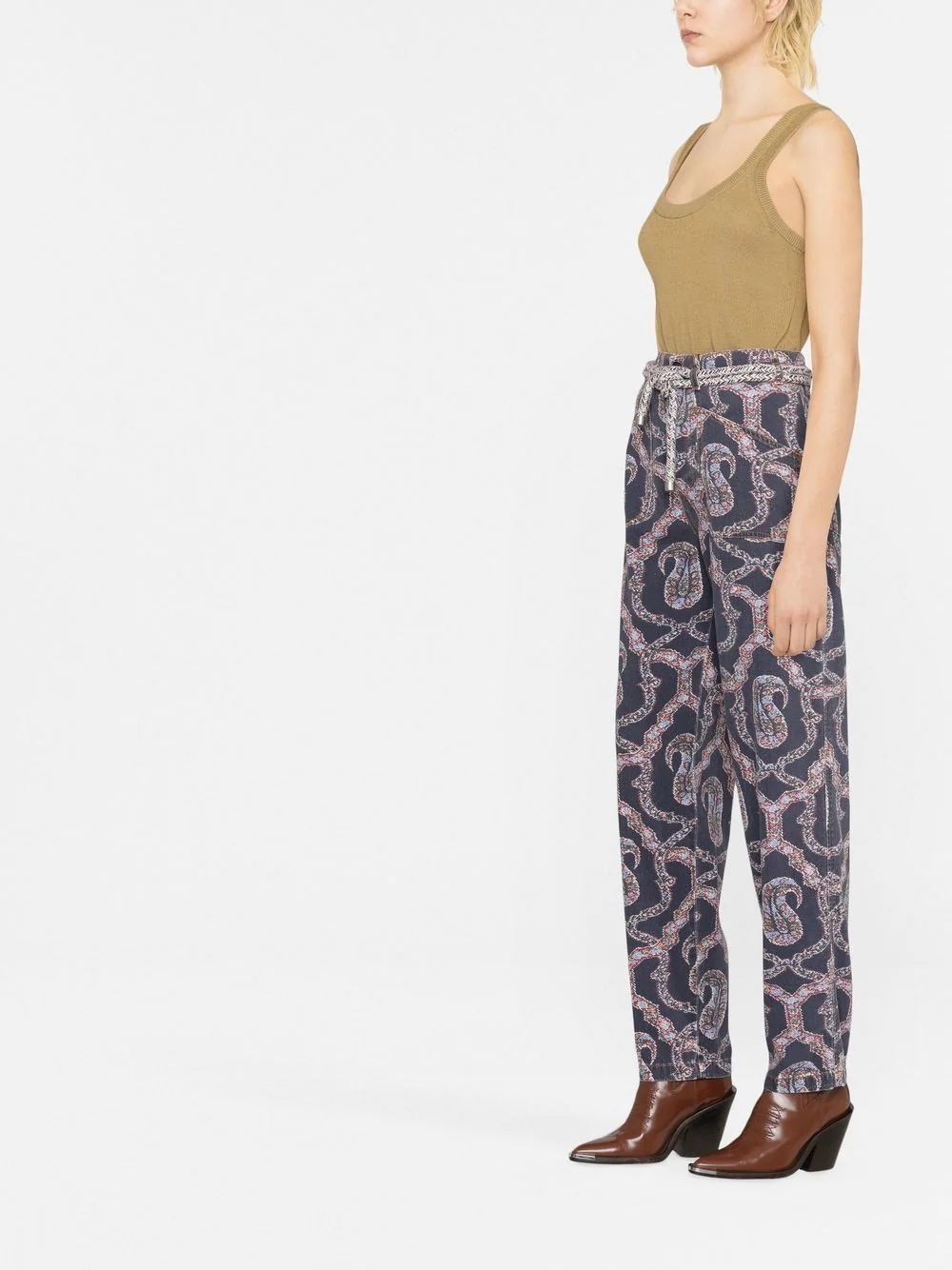 abstract-pattern tapered-leg trousers - 3