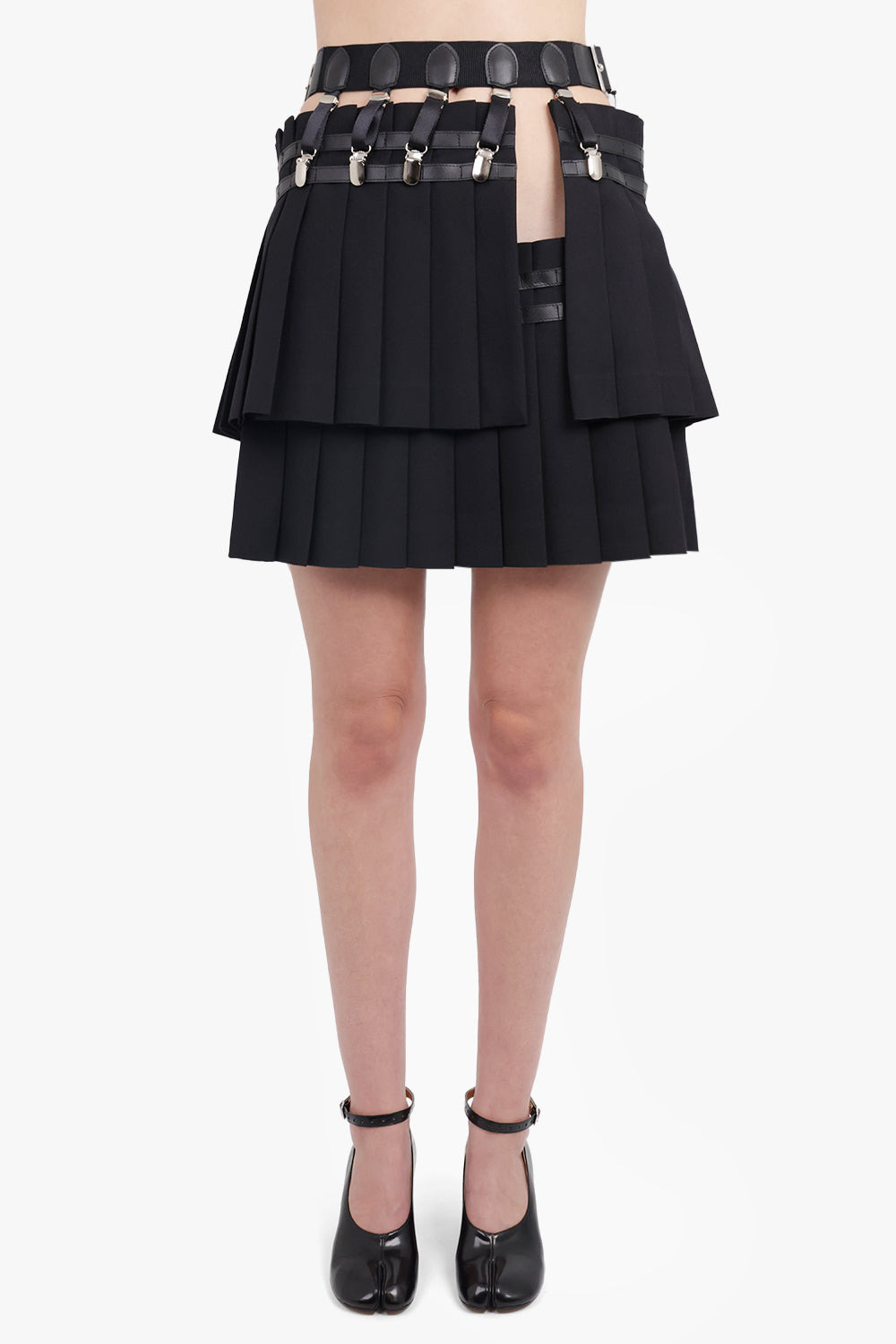 LAYERED MINI PLEAT SKIRT WITH CLIP DETAIL | BLACK - 3