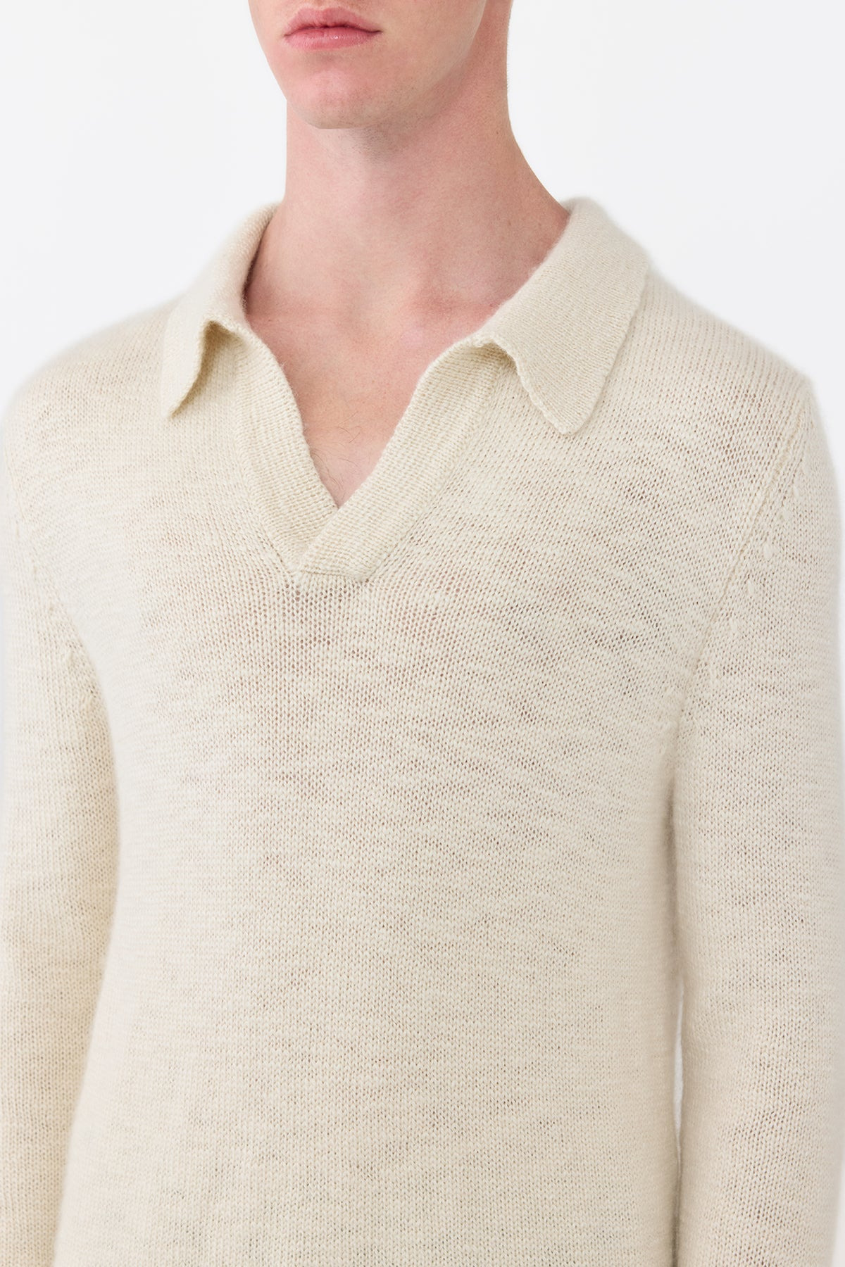 Aled Knit Polo in Ivory Cashmere - 5