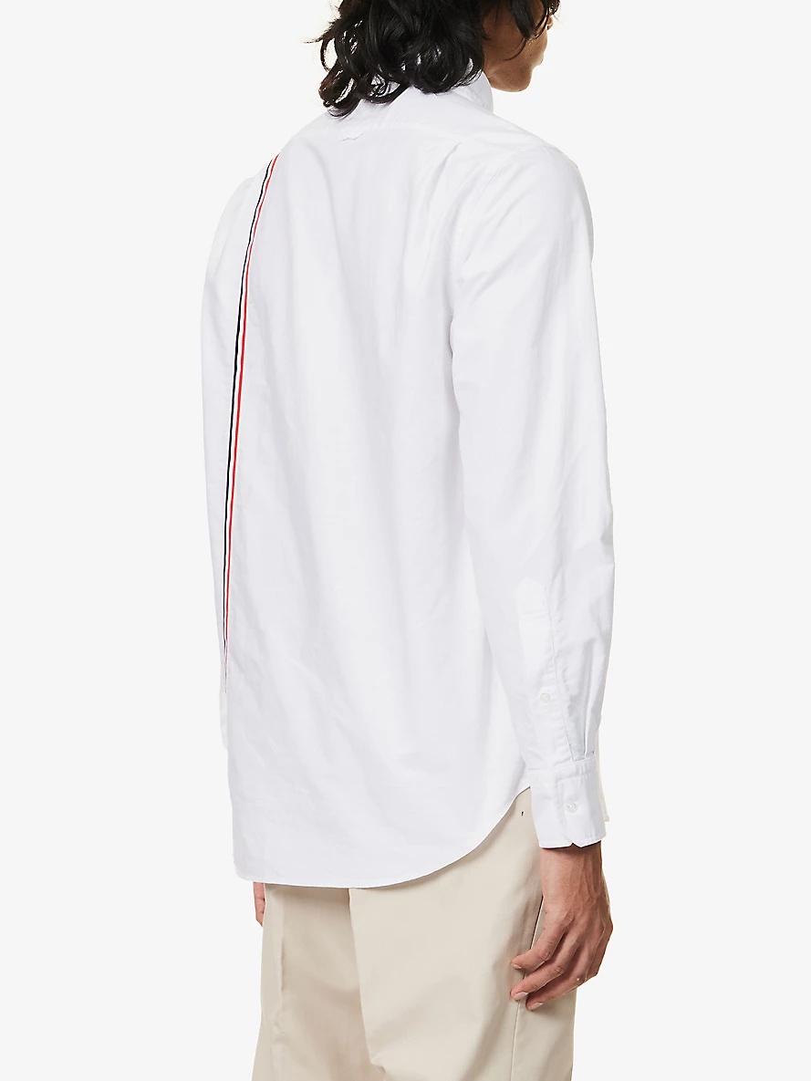 Striped brand-patch regular-fit cotton shirt - 4